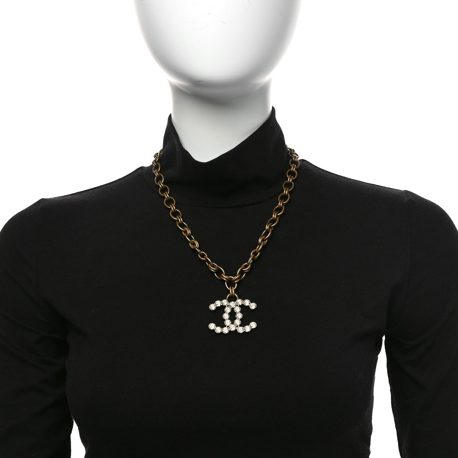 Chanel Crystal Chain Link CC Necklace Gold 2 of 5
