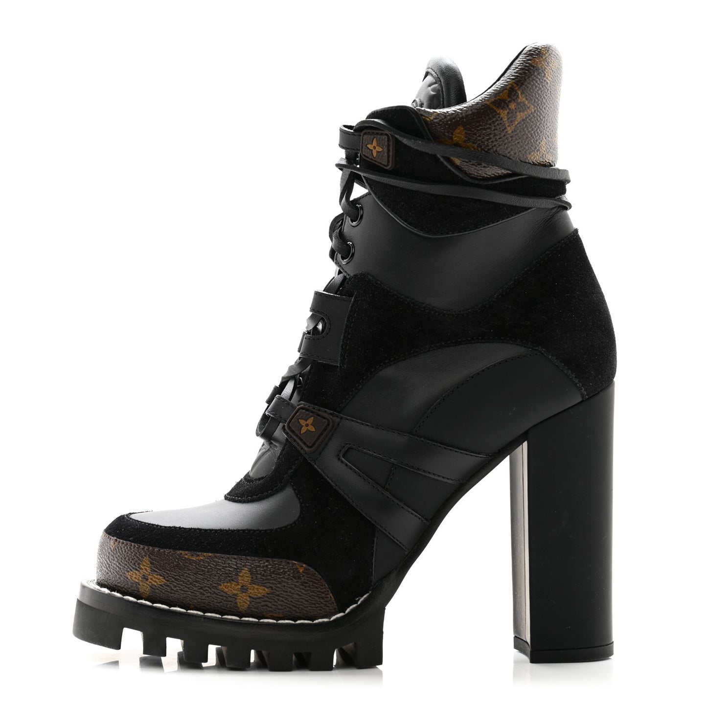Suede Calfskin Monogram Star Trail Ankle Boots 38 Black