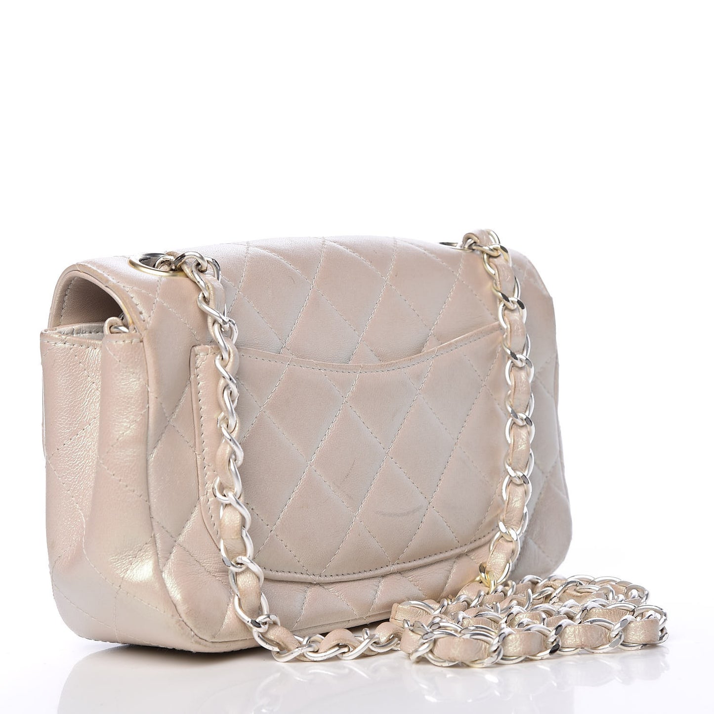 Metallic Lambskin Quilted Extra Mini Rectangular Flap Ivory