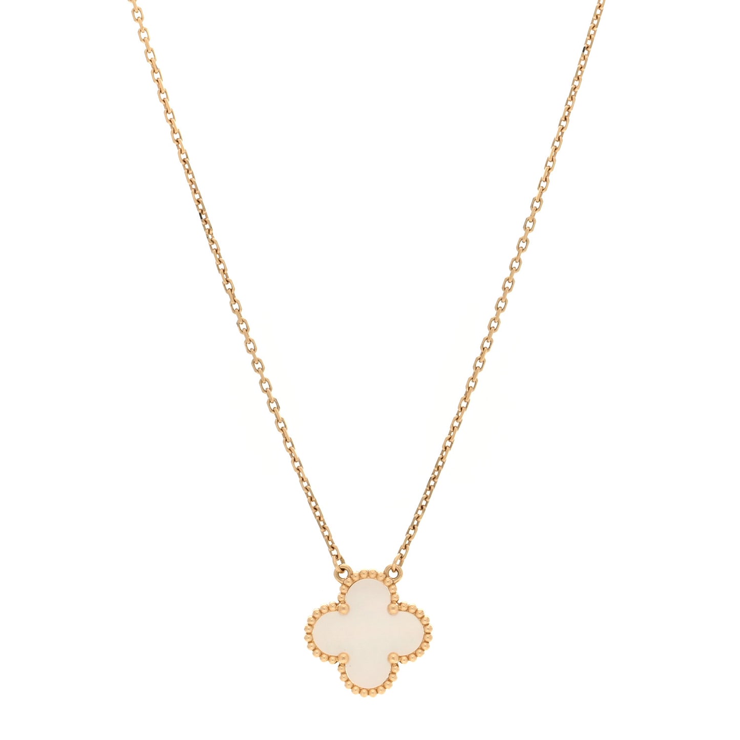 18K Yellow Gold Mother of Pearl Vintage Alhambra Pendant Necklace