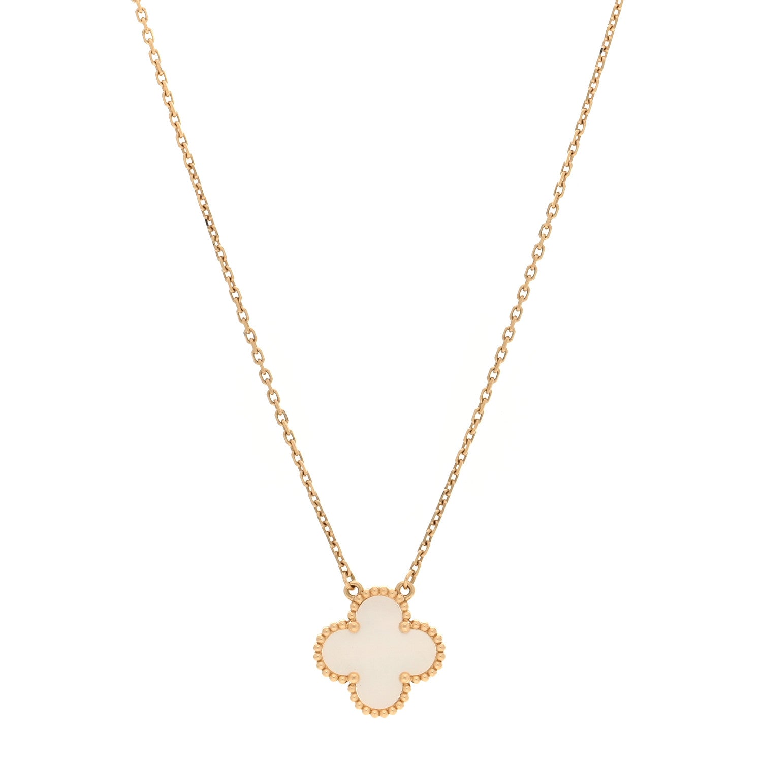 Van Cleef & Arpels 18K Yellow Gold Mother of Pearl Vintage Alhambra Pendant Necklace 1 of 4