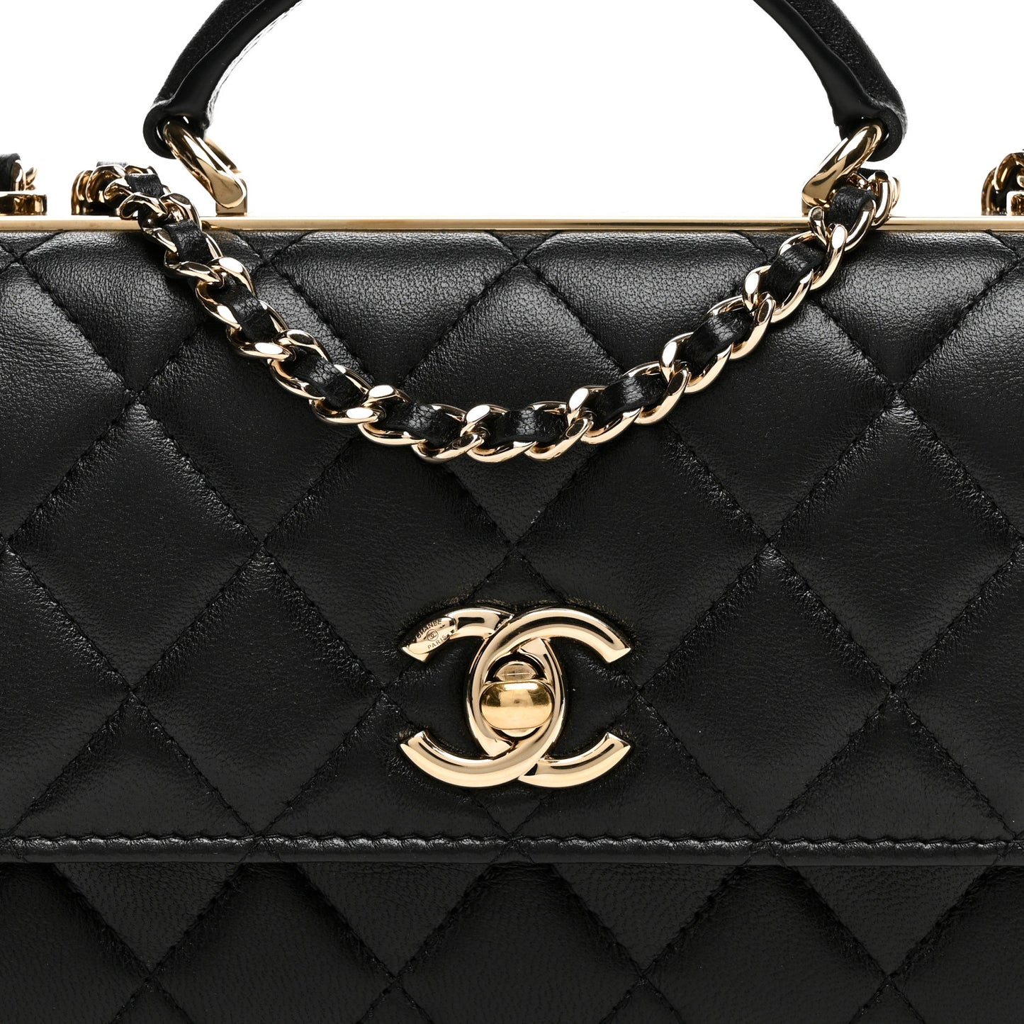 Lambskin Quilted Trendy CC Dual Handle Clutch With Chain Black