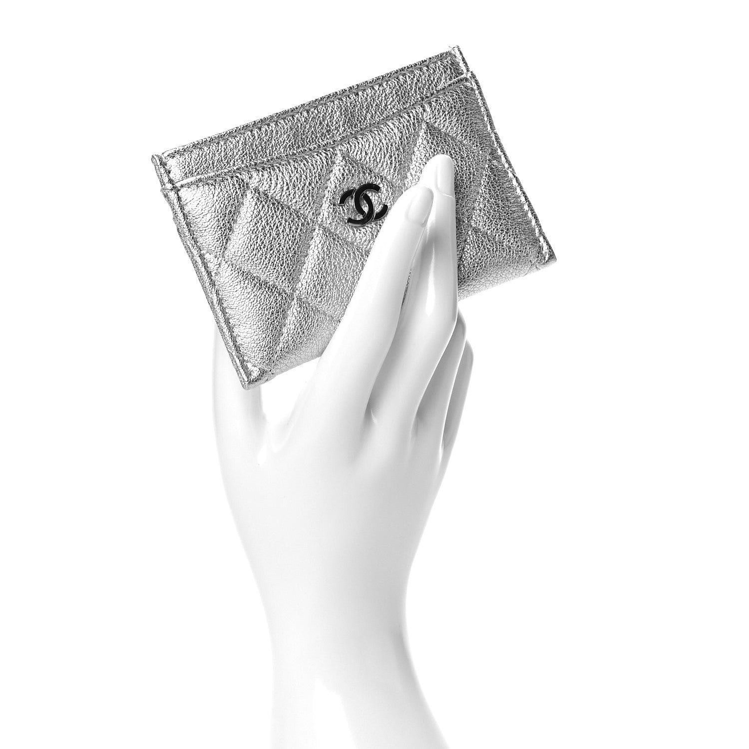 Chanel Metallic Goatskin Quilted CC Card Holder Silver 2 of 9