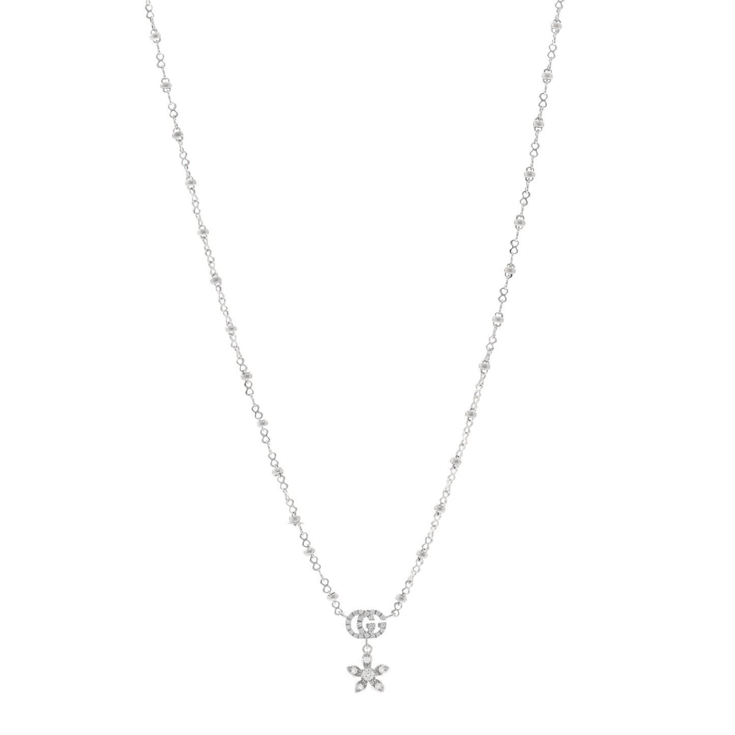 18K White Gold Diamond Flora GG Pendant Necklace