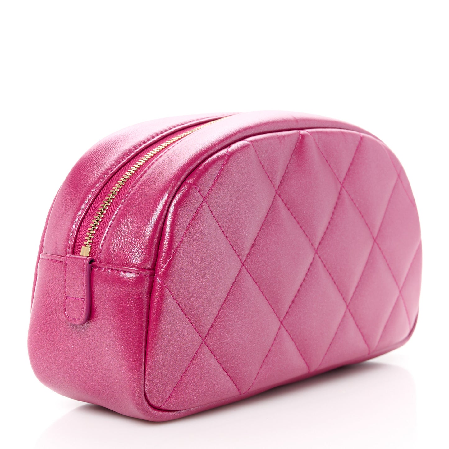 Iridescent Lambskin Quilted Double Zip Pouch Fuchsia