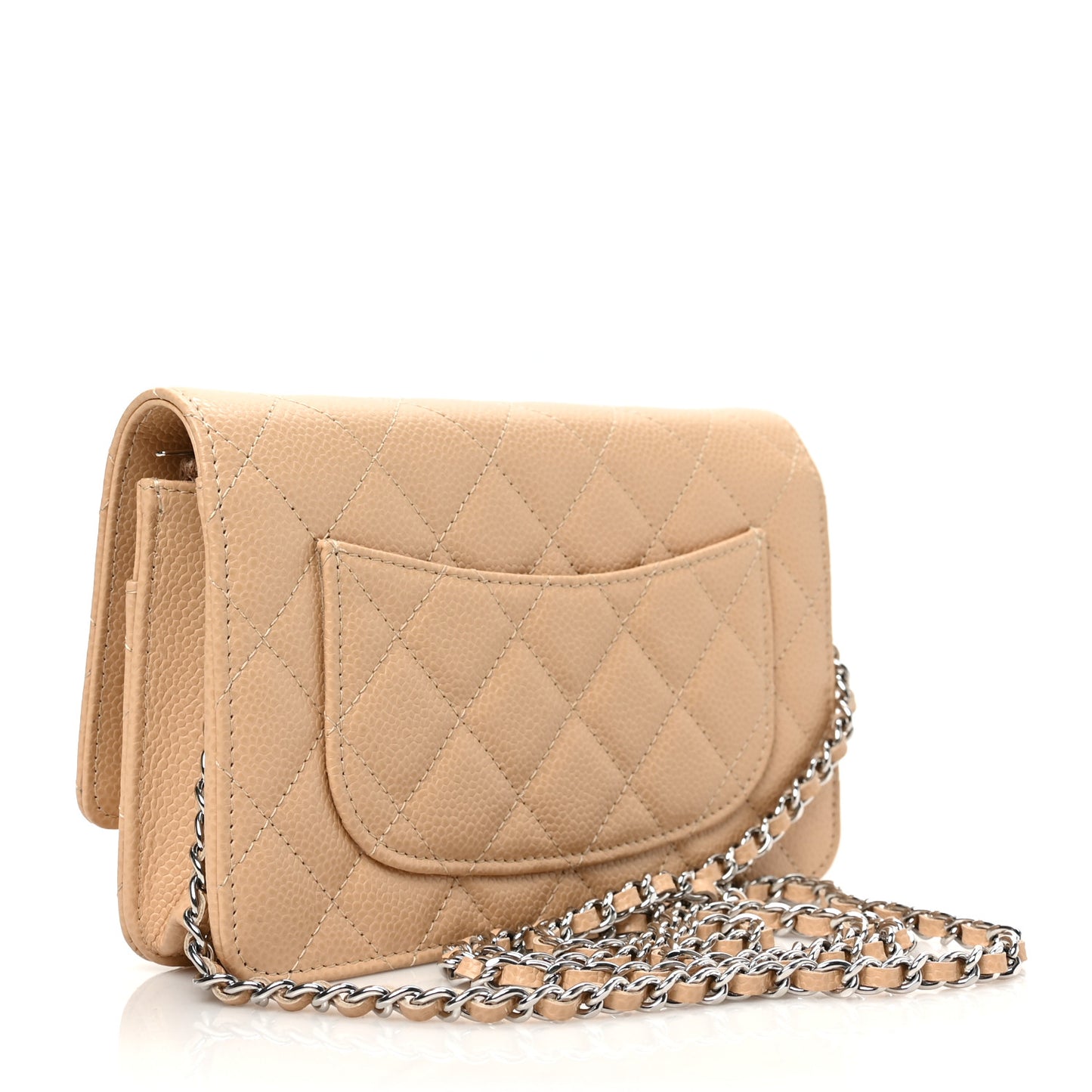 Caviar Quilted Wallet On Chain WOC Beige