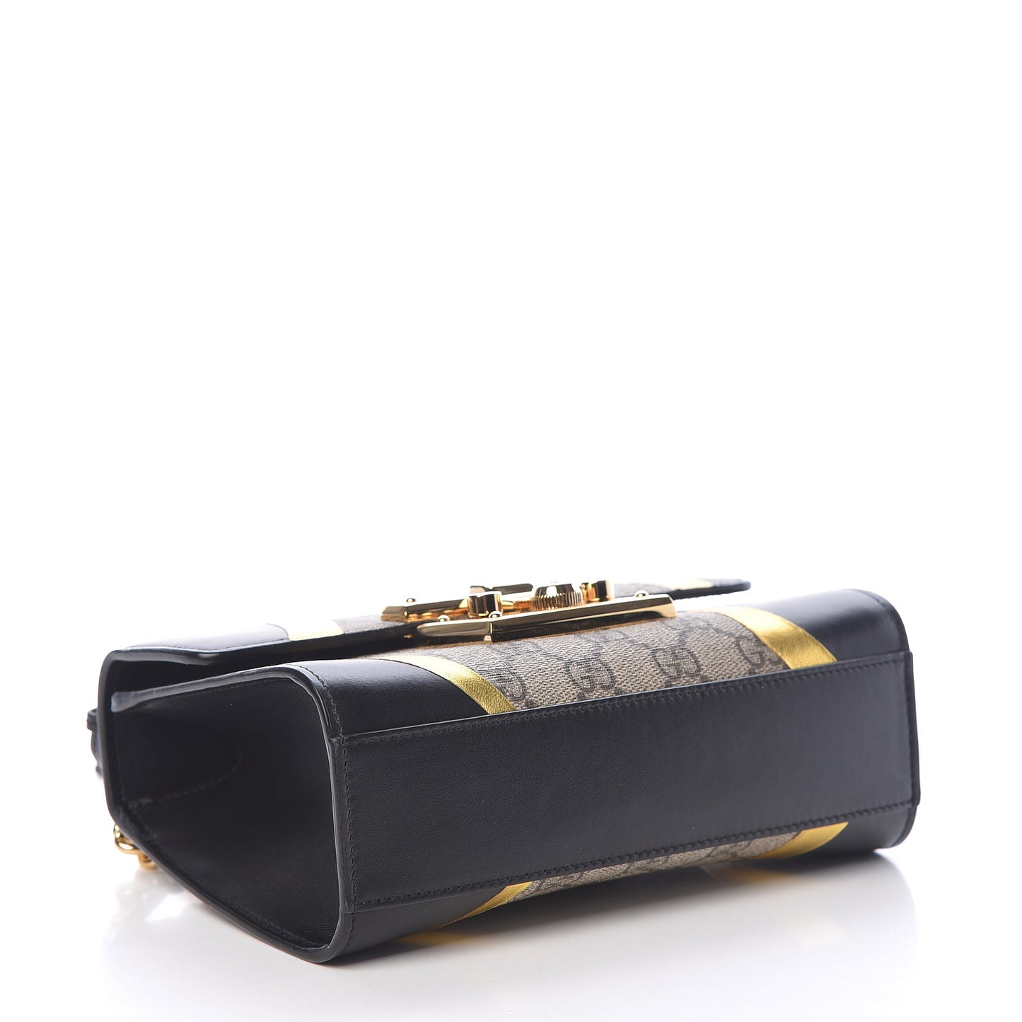 Calfskin GG Supreme Monogram Small Padlock Shoulder Bag Black Gold