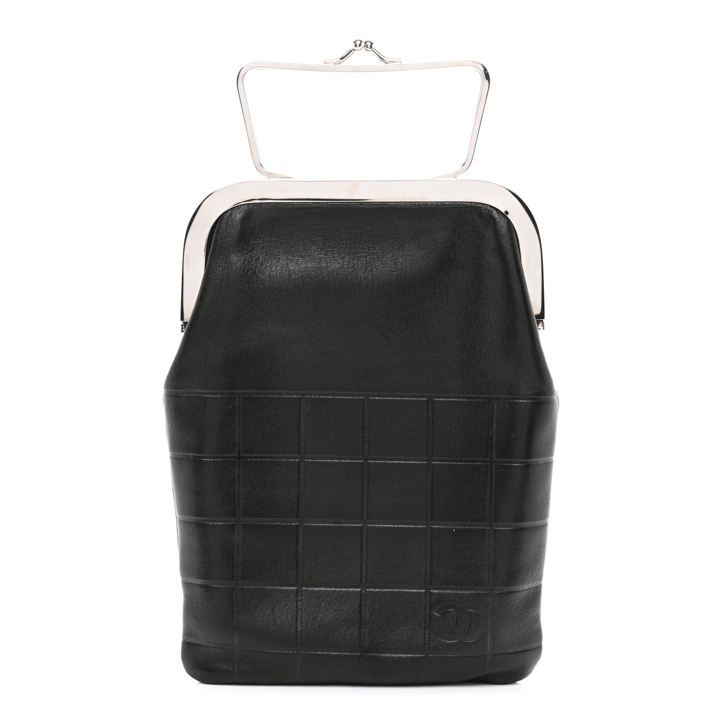 Lambskin Chocolate Bar Kisslock Frame Clutch Black