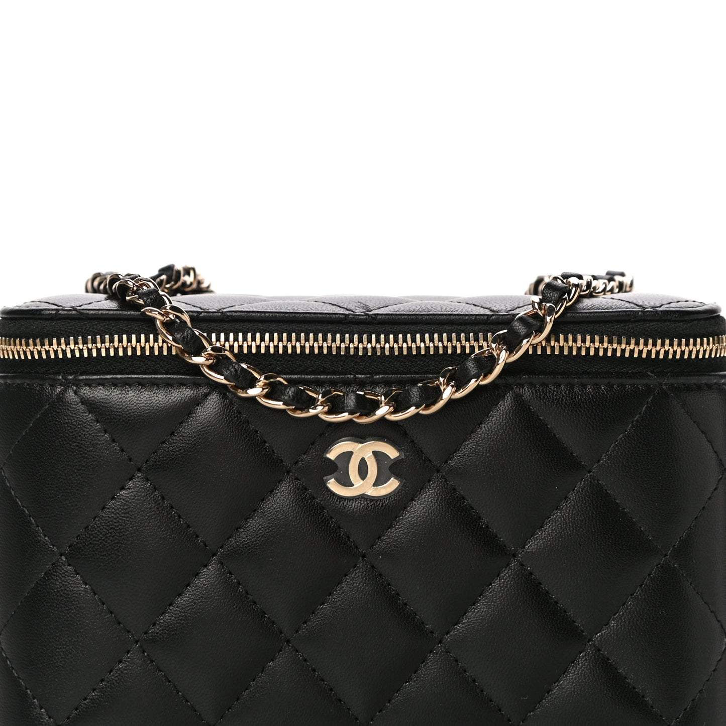 Lambskin Quilted Small Vanity Case With Chain Black