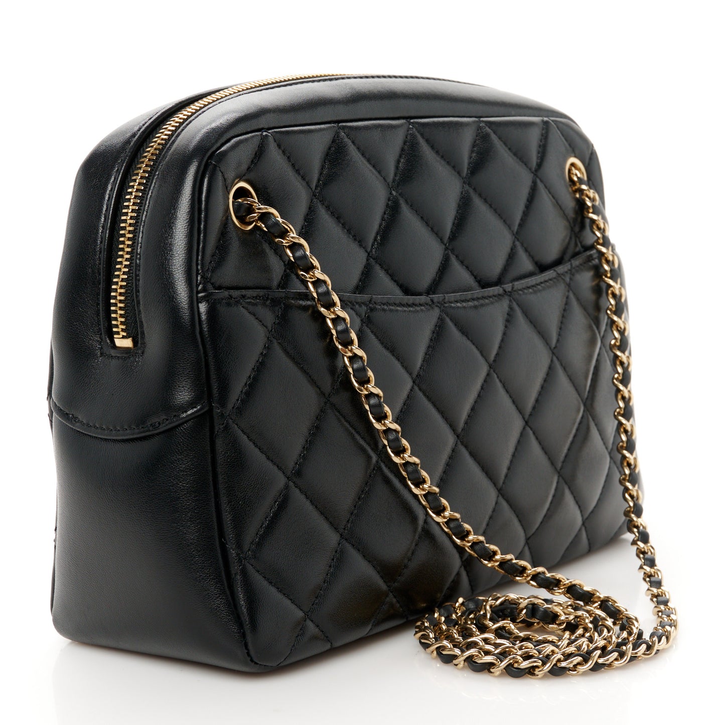 Shiny Lambskin Quilted Medium Camera Case Black
