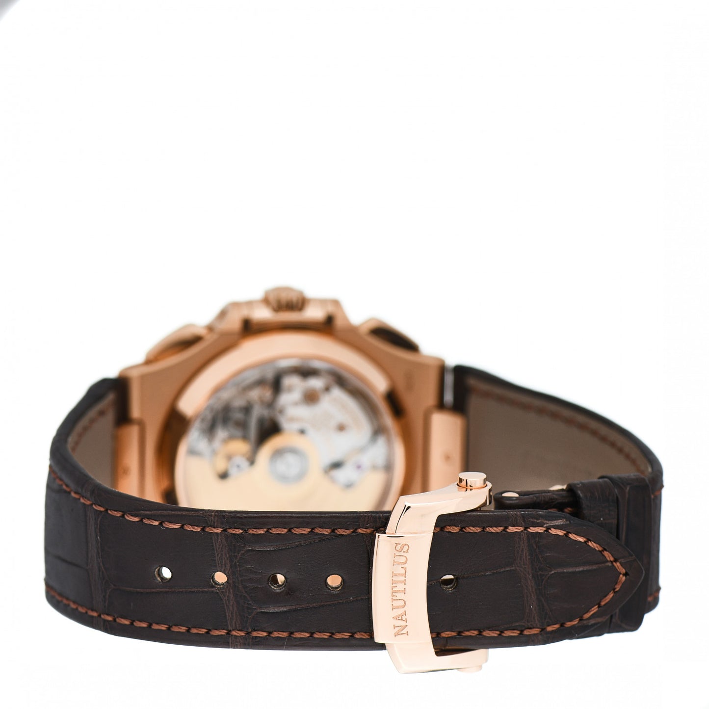 18K Rose Gold Alligator 40mm Nautilus Automatic Watch Brown 5980R-001