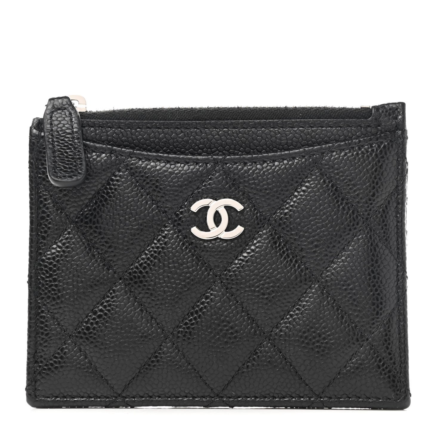 Caviar Quilted CC Zip Card Holder Black
