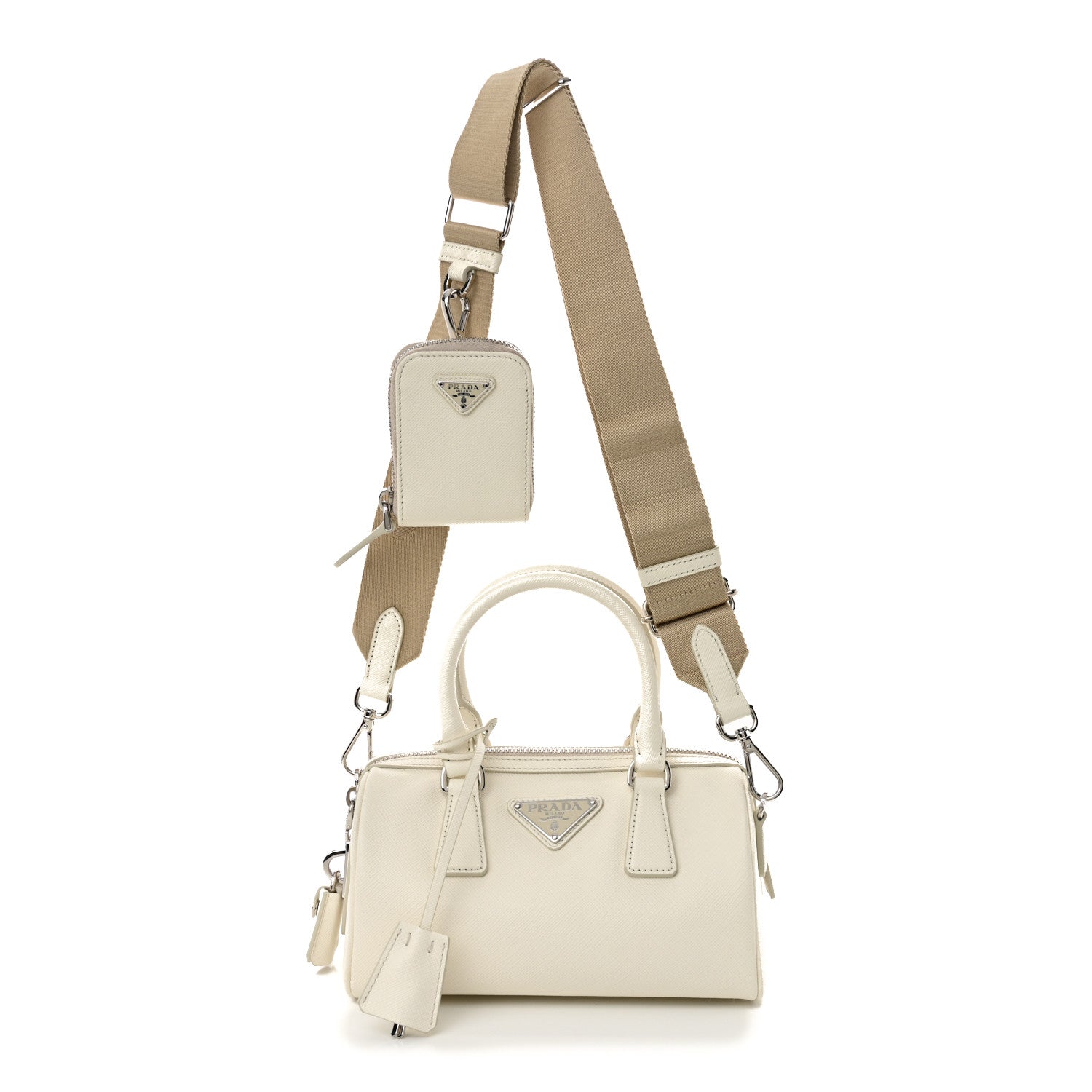 Prada Saffiano Lux Top Handle Crossbody Bag White 1754101