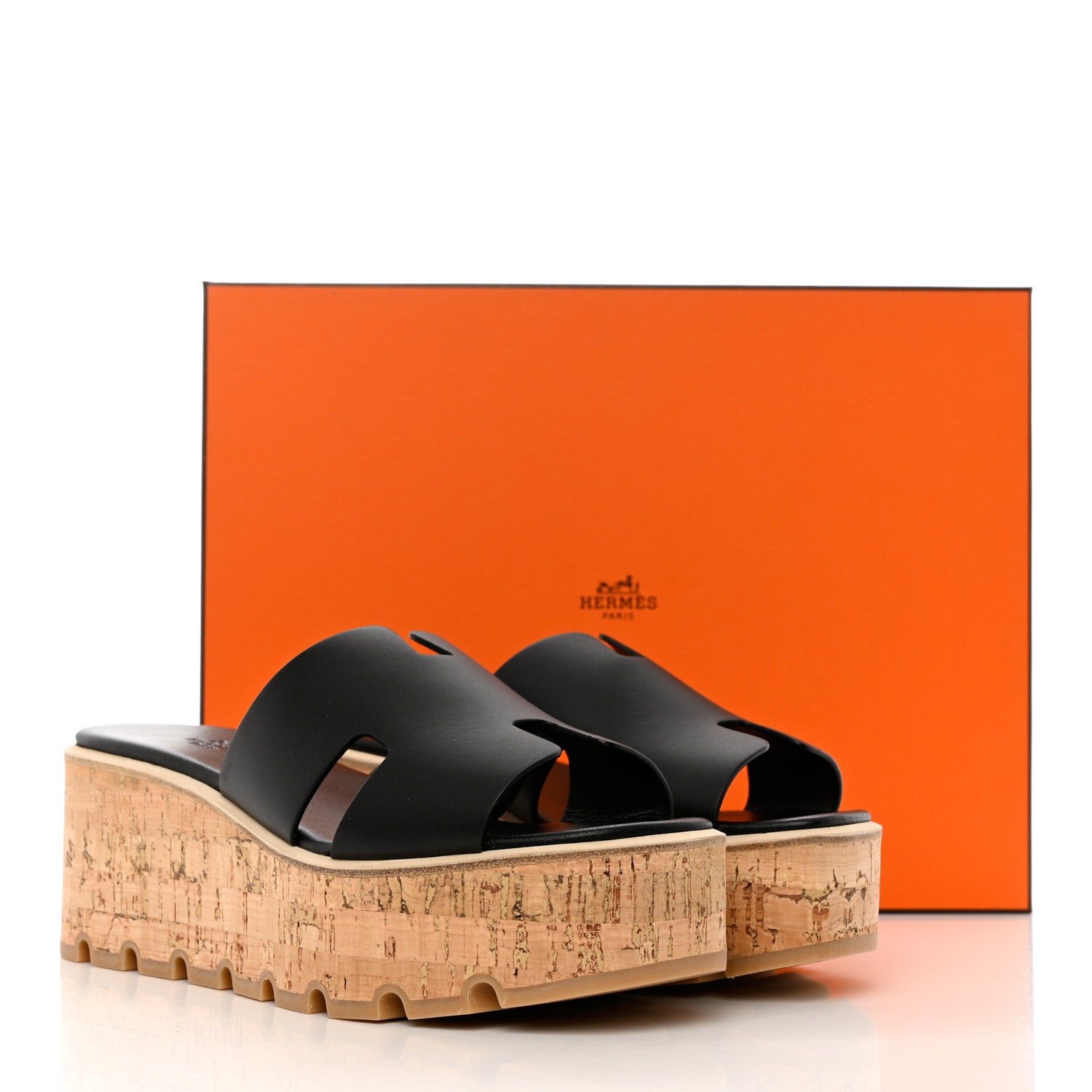 Hermes Calfskin Cork Eze 30 Sandals 39 Black 10 of 10