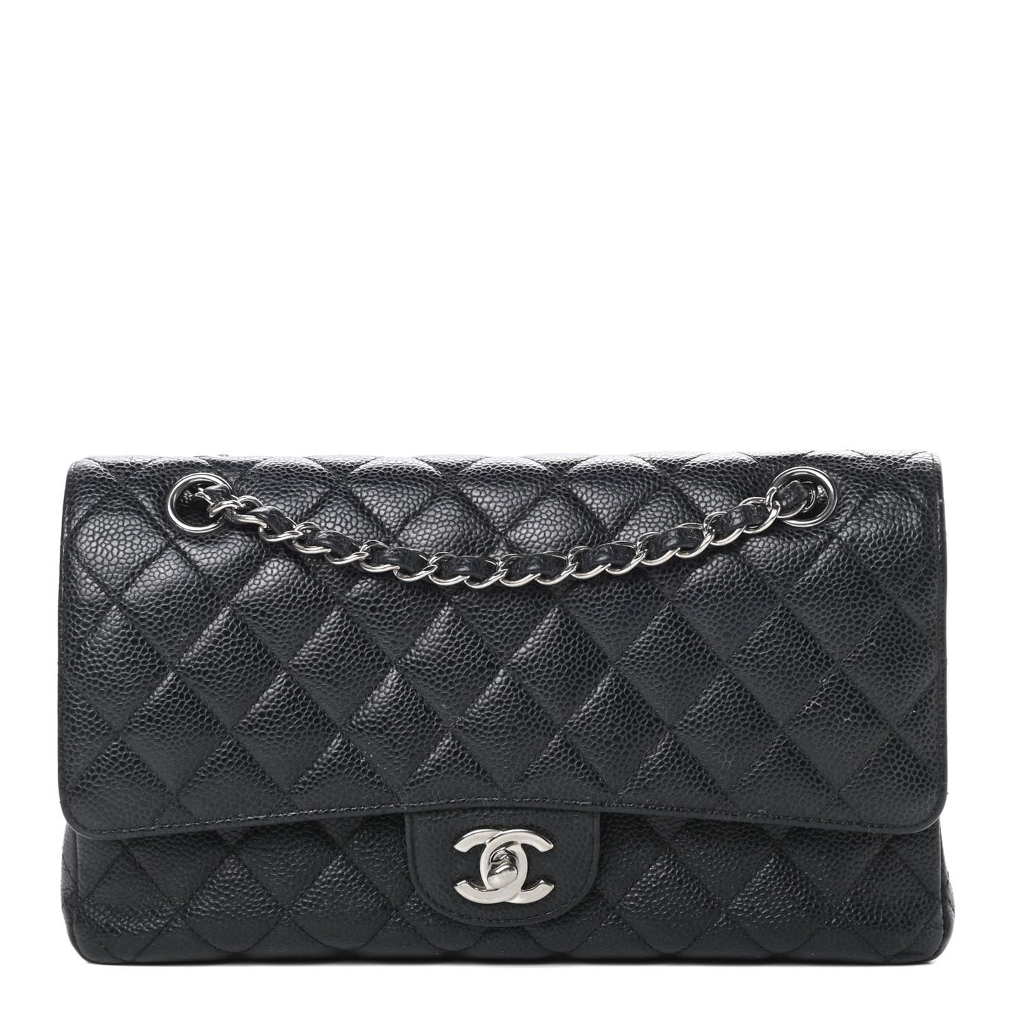 Caviar Quilted Medium Double Flap Black