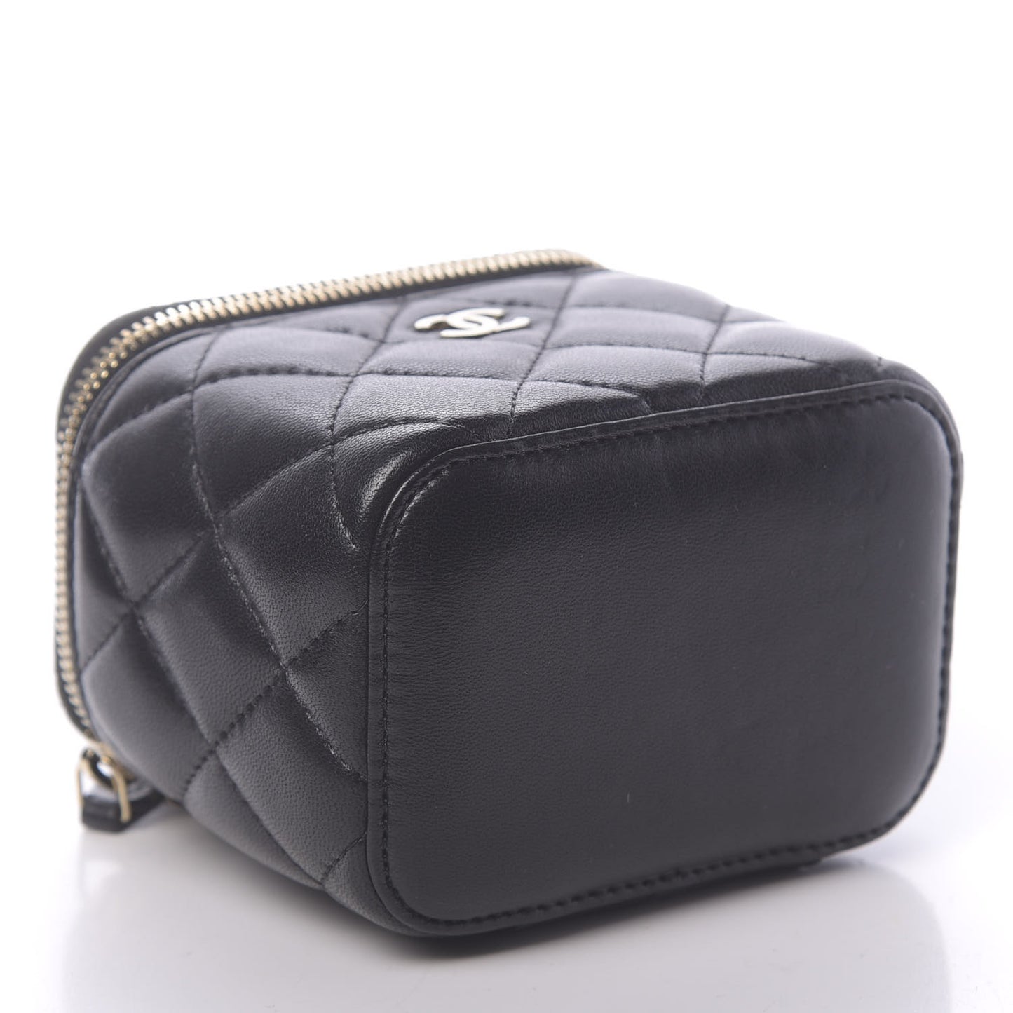 Lambskin Quilted Mini Vanity Case With Chain Black
