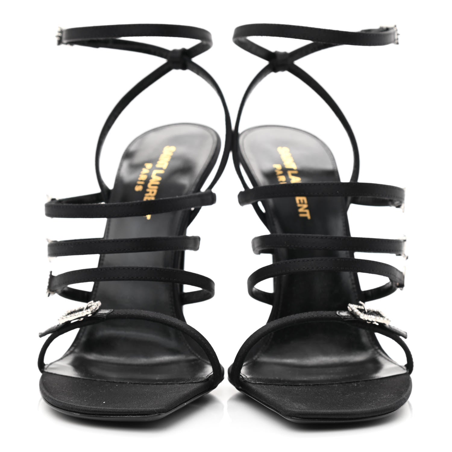 Saint Laurent Satin Crystal Jerry Sandals 38 Black 2 of 8