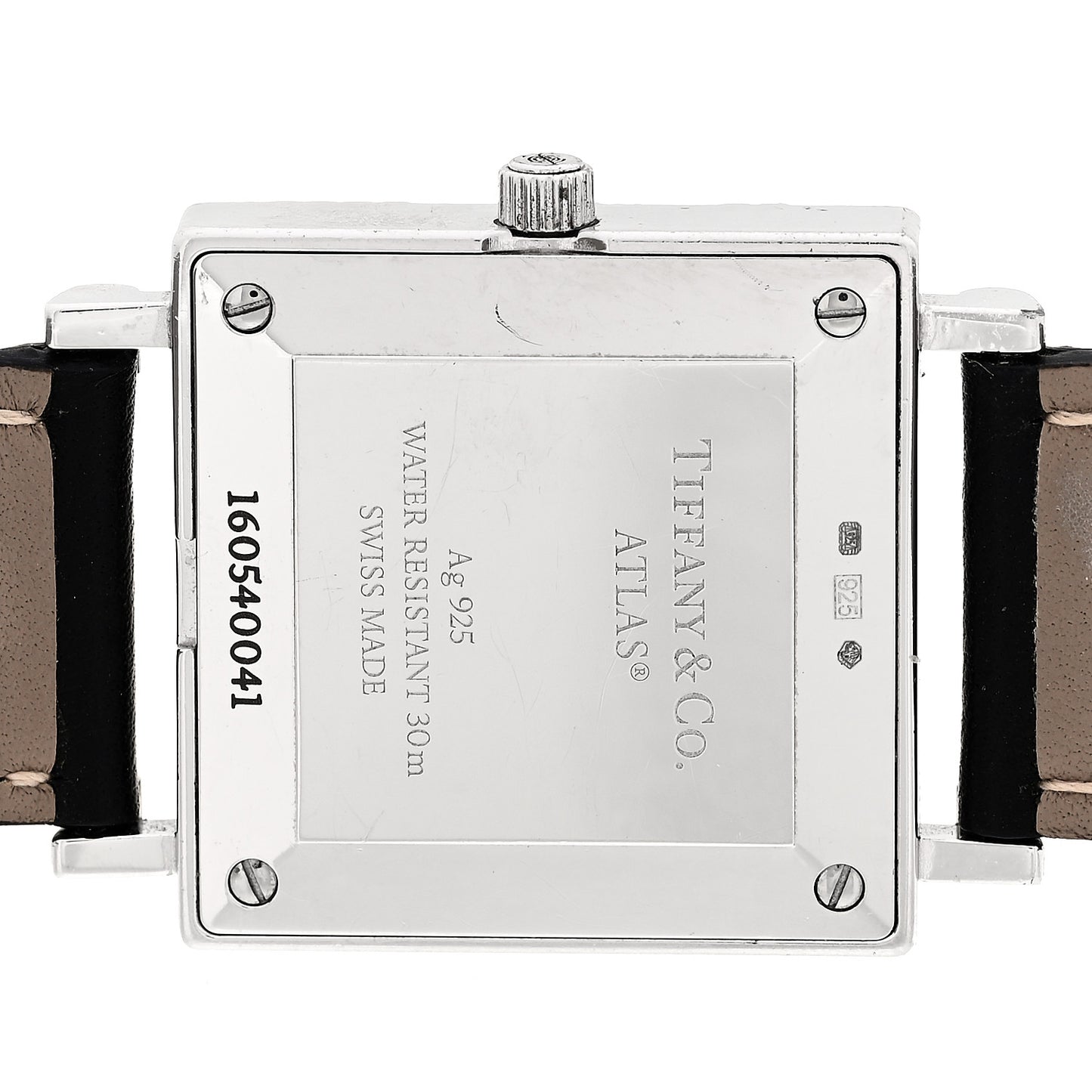 Sterling Silver Calfskin 27mm Atlas Square Quartz Watch