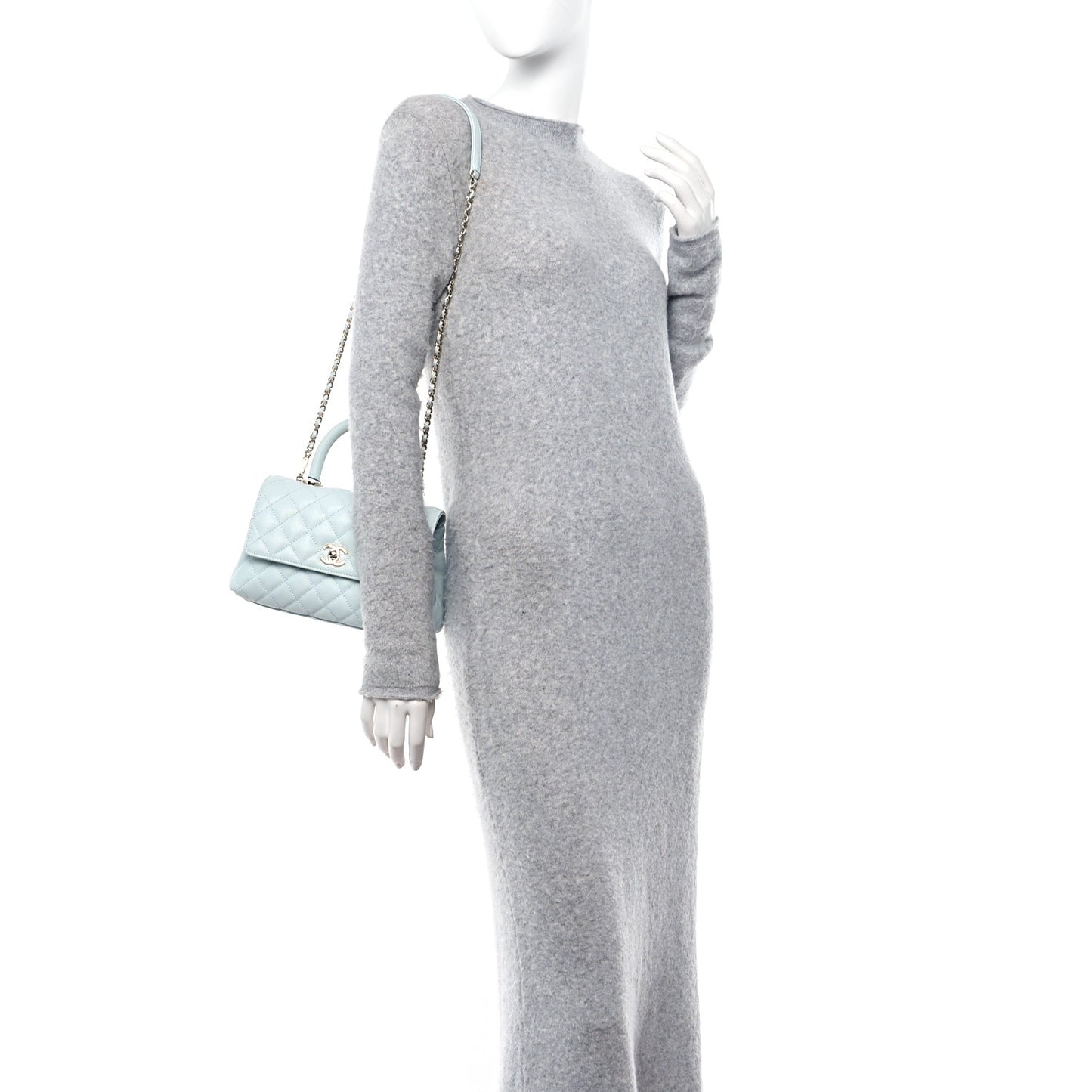 Caviar Quilted Mini Coco Handle Flap Light Blue