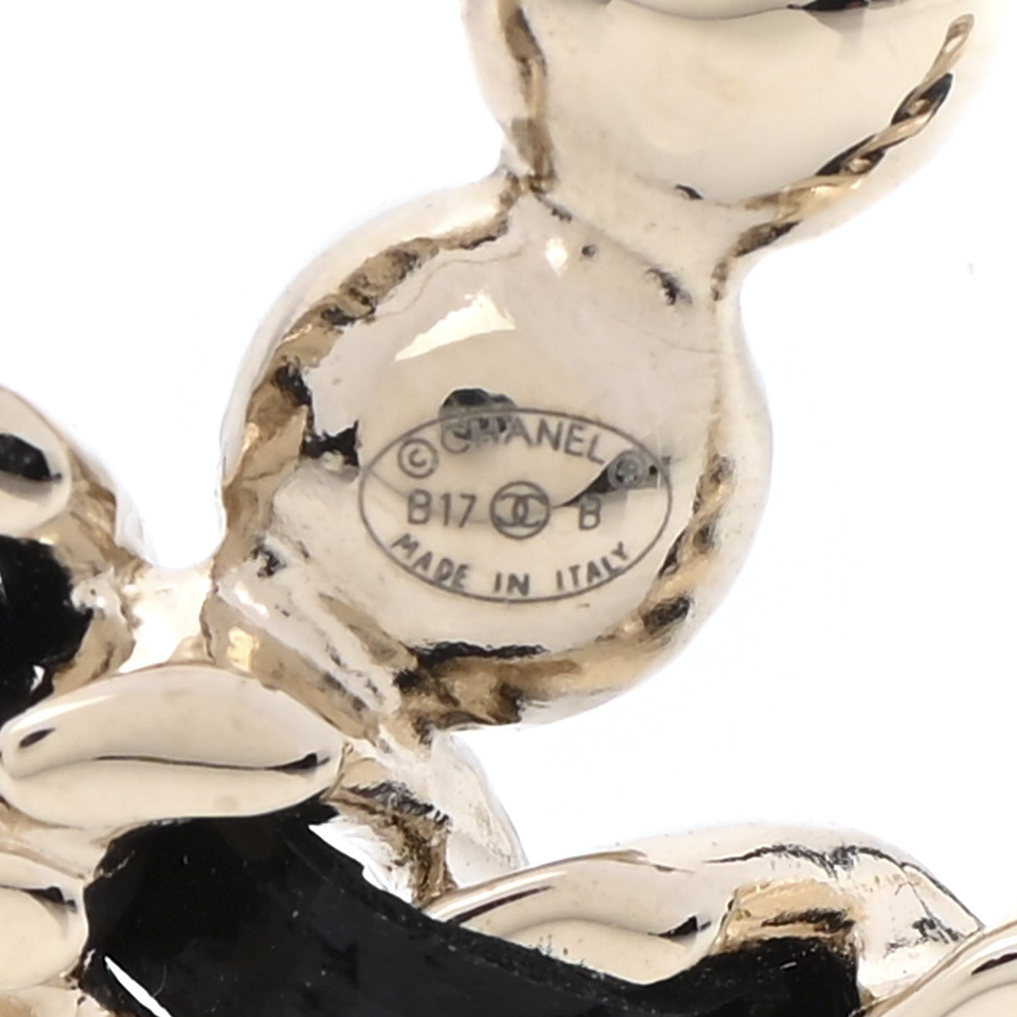 Lambskin Pearl CC Chain Brooch Black Gold