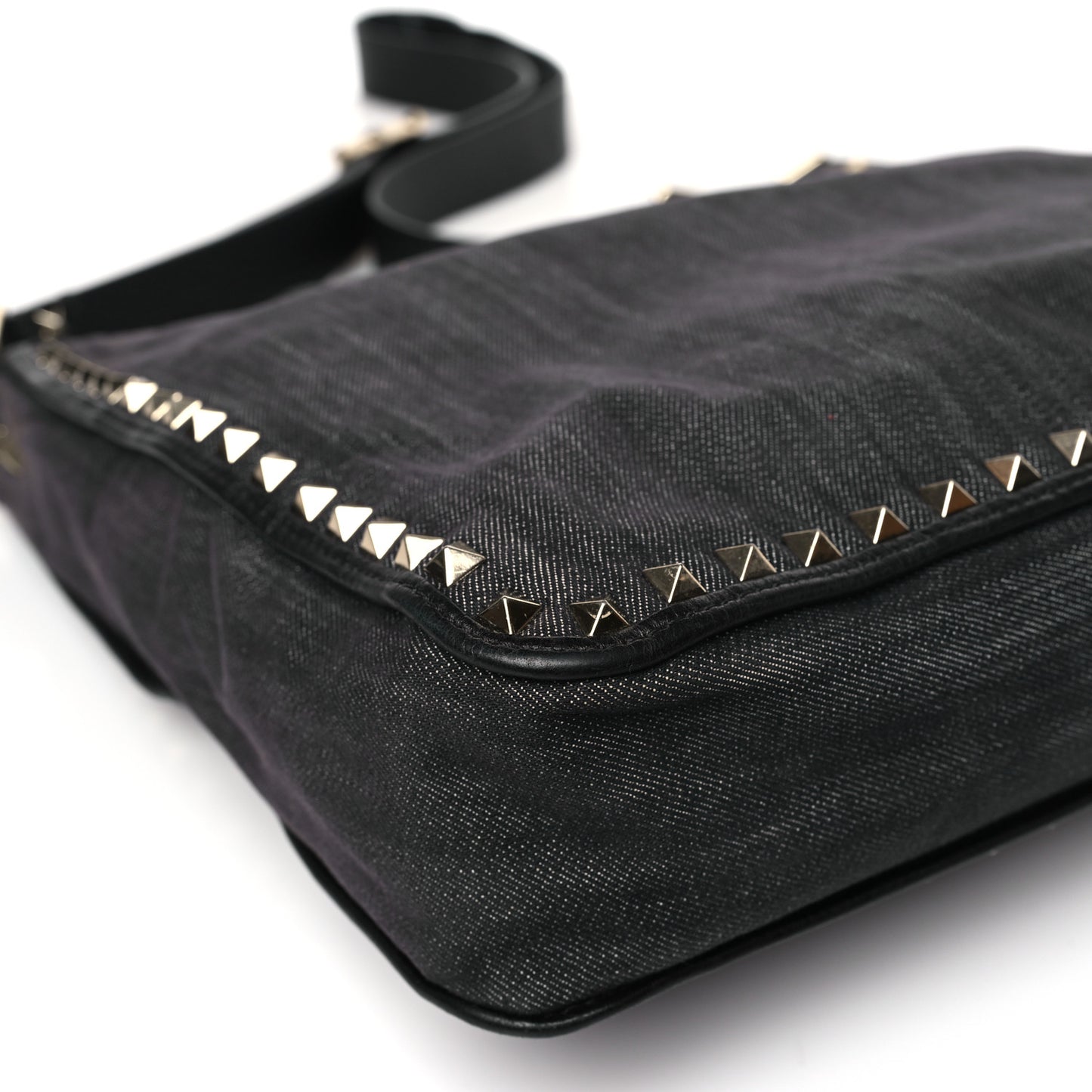 Denim Small Rockstud Flip-Lock Messenger Bag Blue