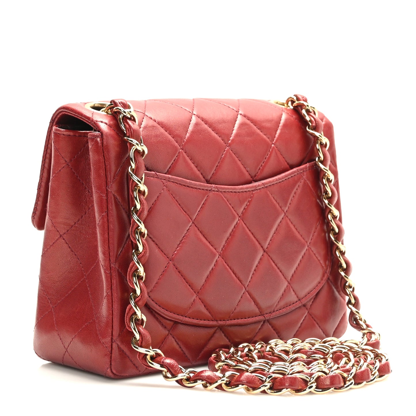 Lambskin Quilted Mini Square Flap Dark Red