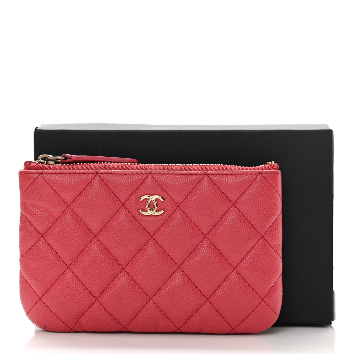 Caviar Quilted Small Cosmetic Case Dark Pink