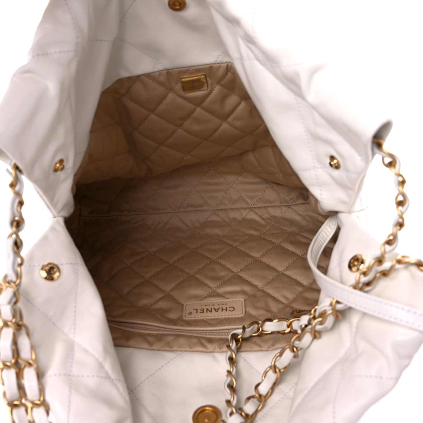 Shiny Calfskin Quilted Small Chanel 22 White