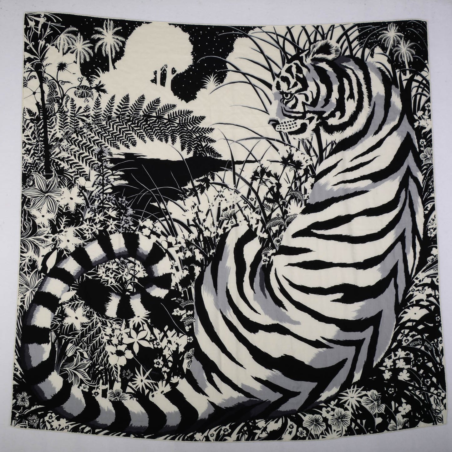 Cashmere Silk Tyger Tyger Shawl 140 Noir Blanc Gris