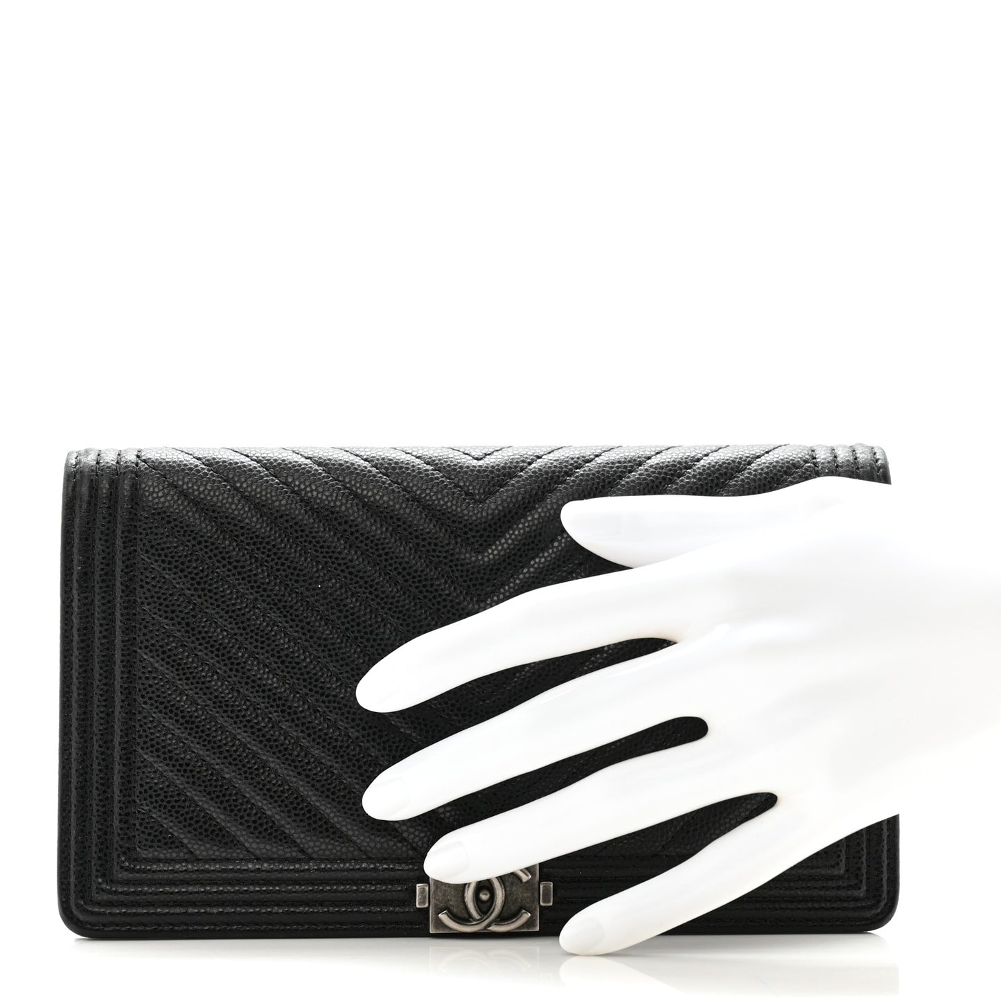 Caviar Chevron Quilted Boy Yen Wallet Black