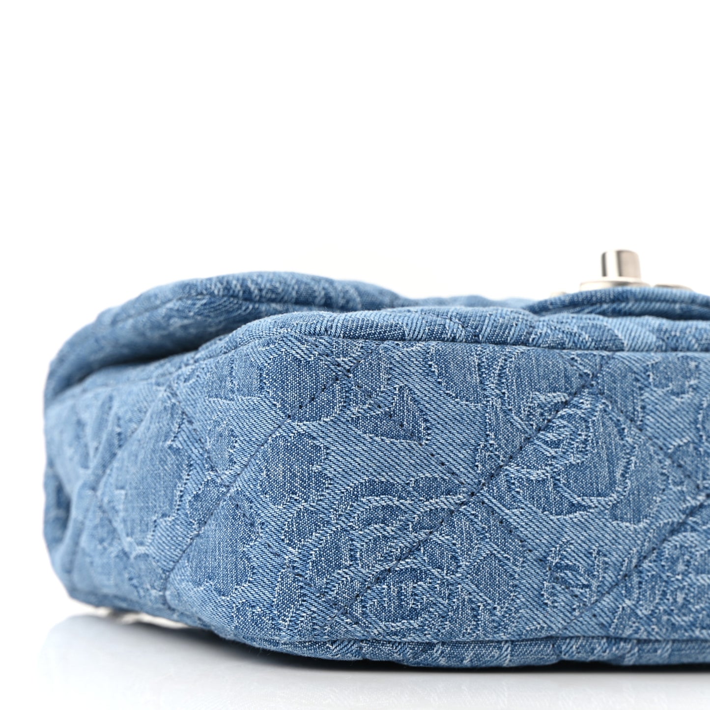 Denim Quilted Camellia Sweetheart Mini Flap Blue