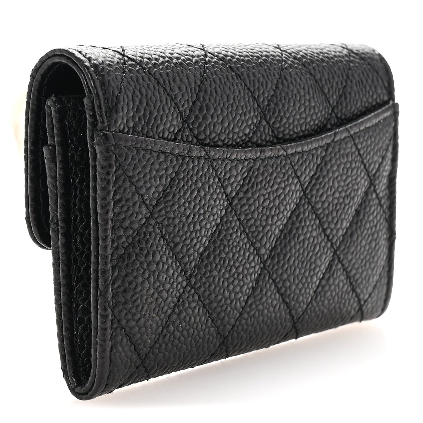 Caviar Quilted Flap Card Holder Wallet Black