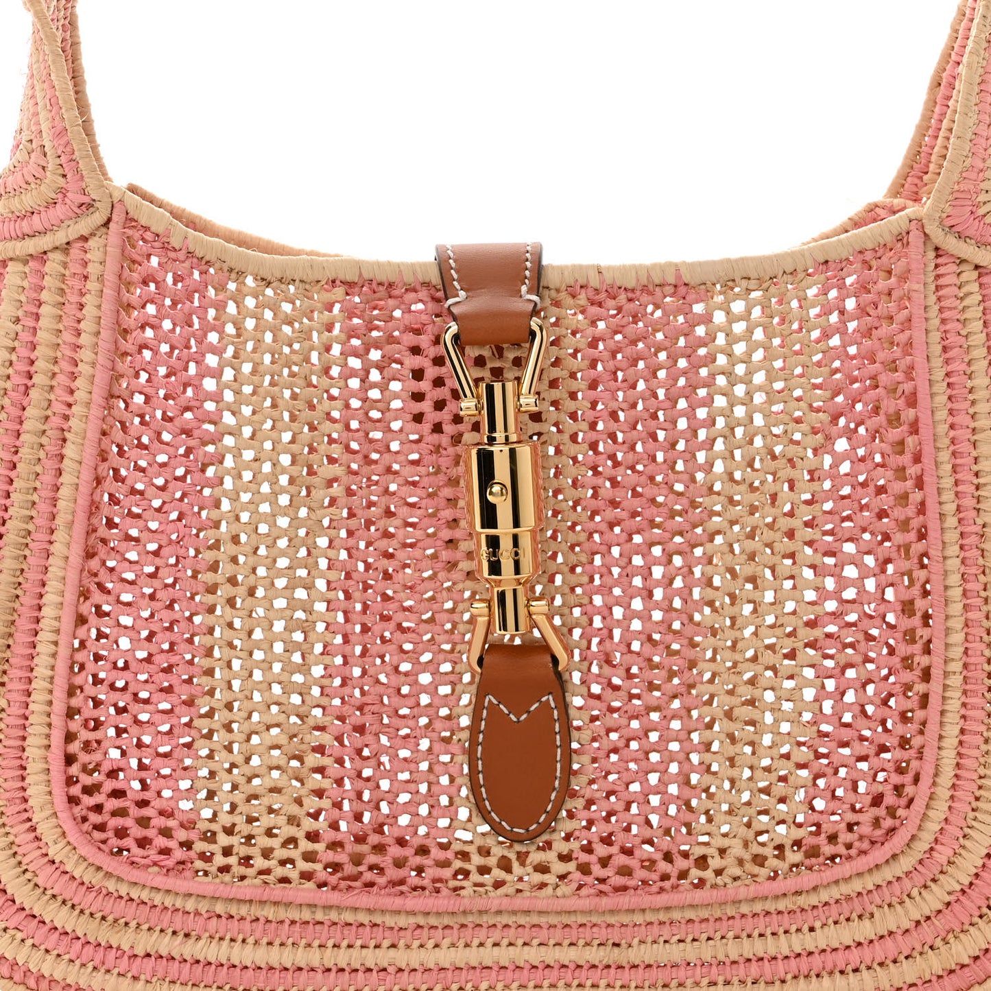 Raffia Woven Striped Small Jackie 1961 Hobo Pink White