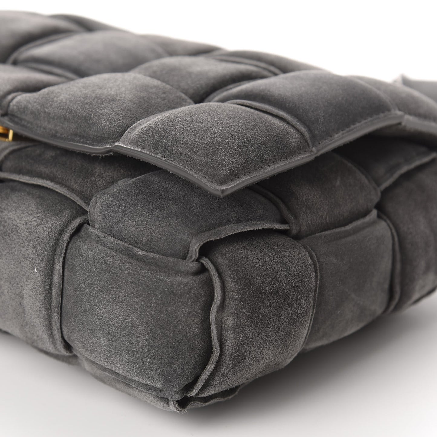 Suede Maxi Intrecciato Padded Cassette Crossbody Bag Graphite