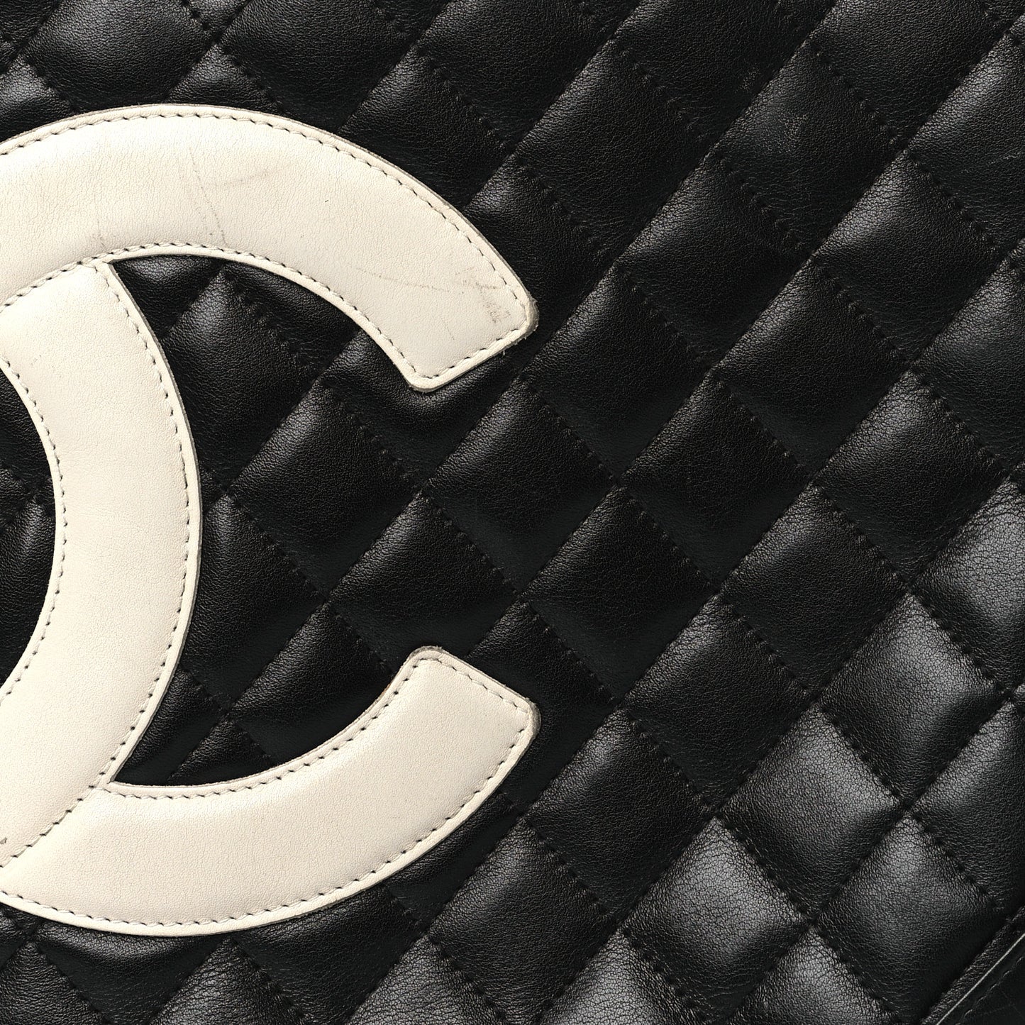 Calfskin Quilted Medium Cambon Tote Black White