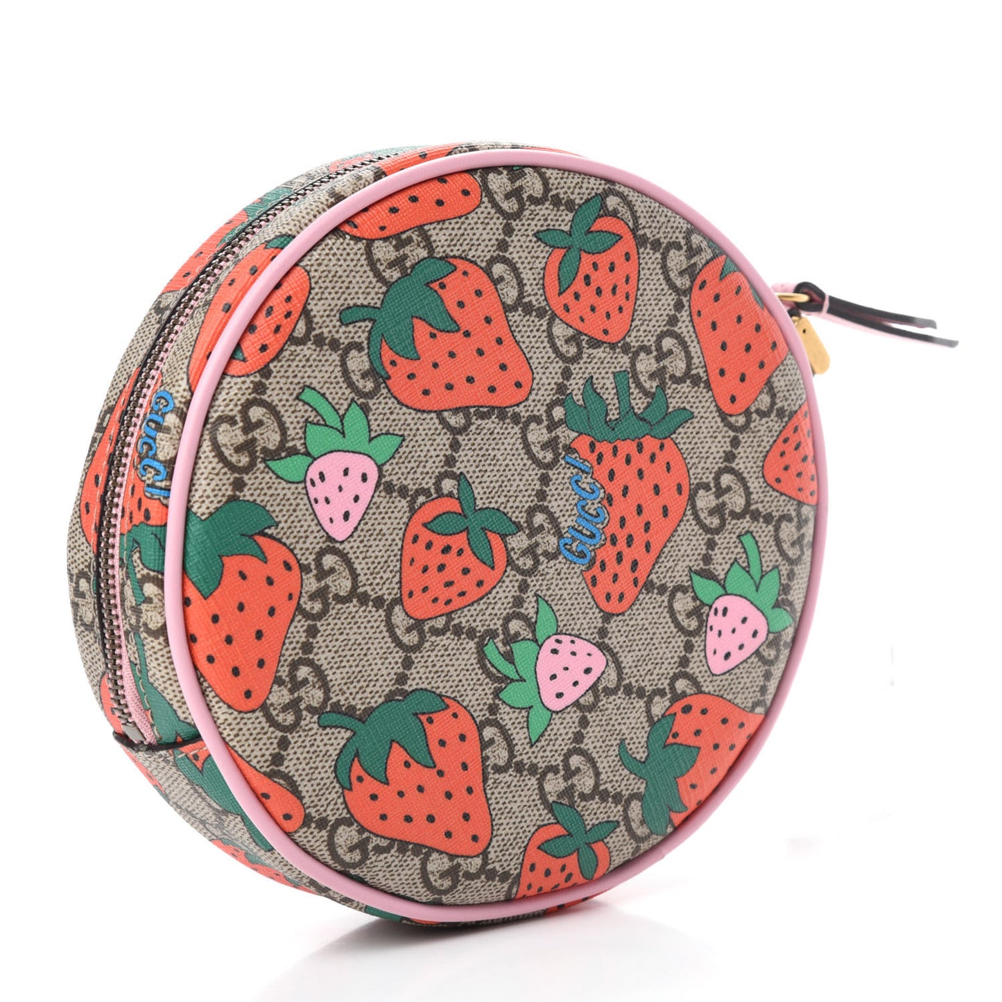 GG Supreme Monogram Strawberry Round Wrist Wallet