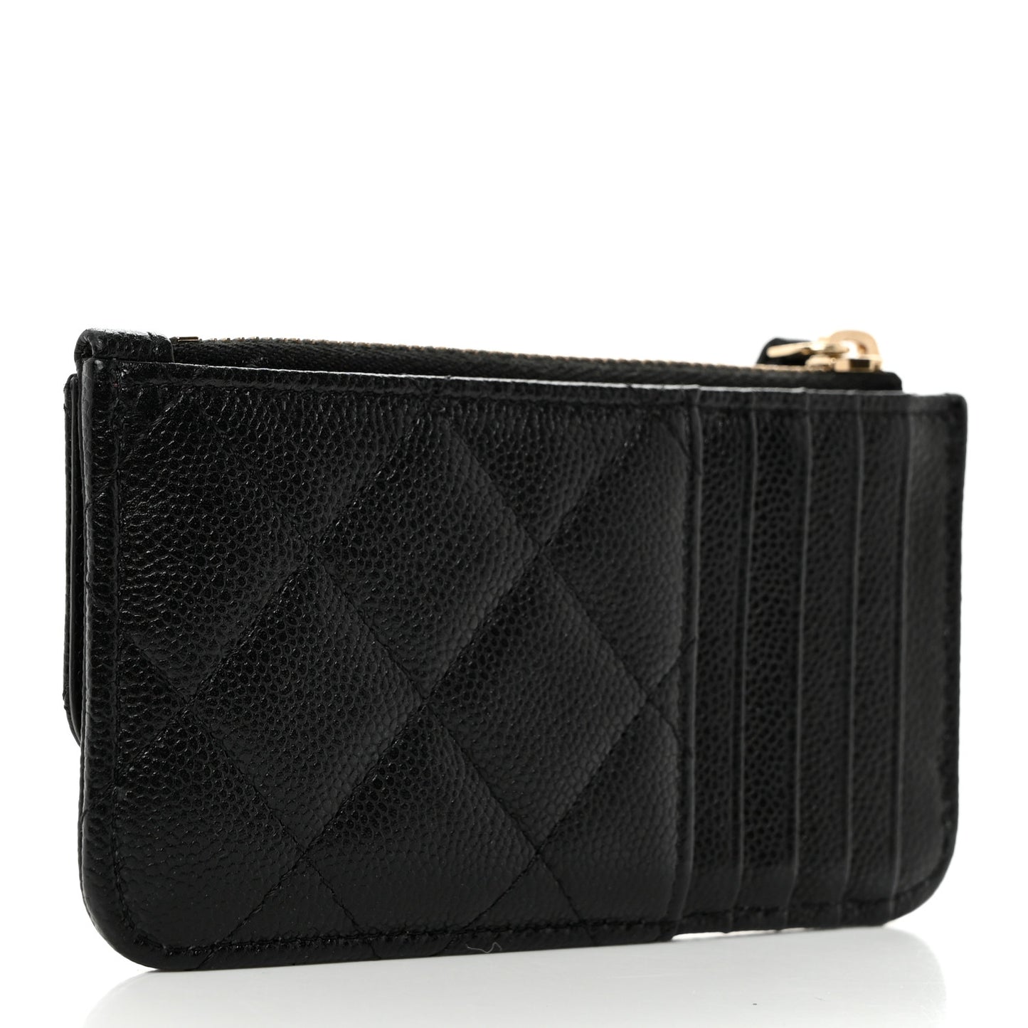 Caviar Quilted Flap Zip Card Holder Black