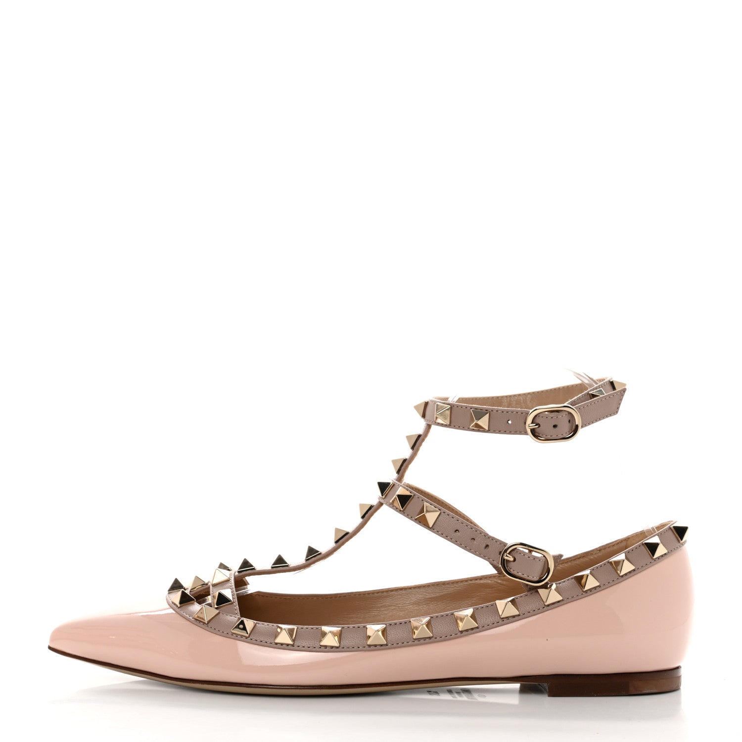 Valentino Garavani Patent Rockstud Cage Ballerina Flats 37.5 Water Rose Poudre 1 of 10