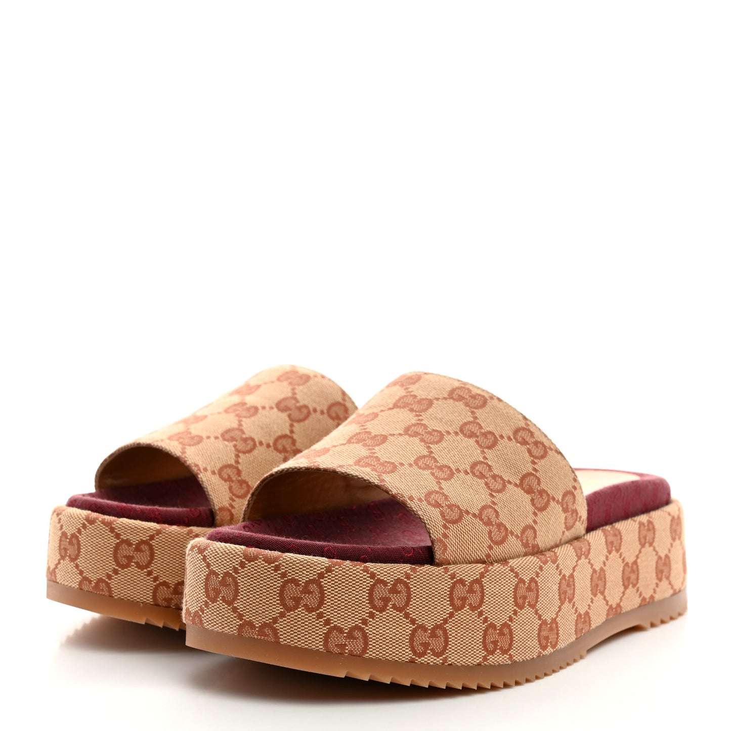 Canvas GG Monogram Angelina Platform Slide Sandals 38.5 Beige Ruggine