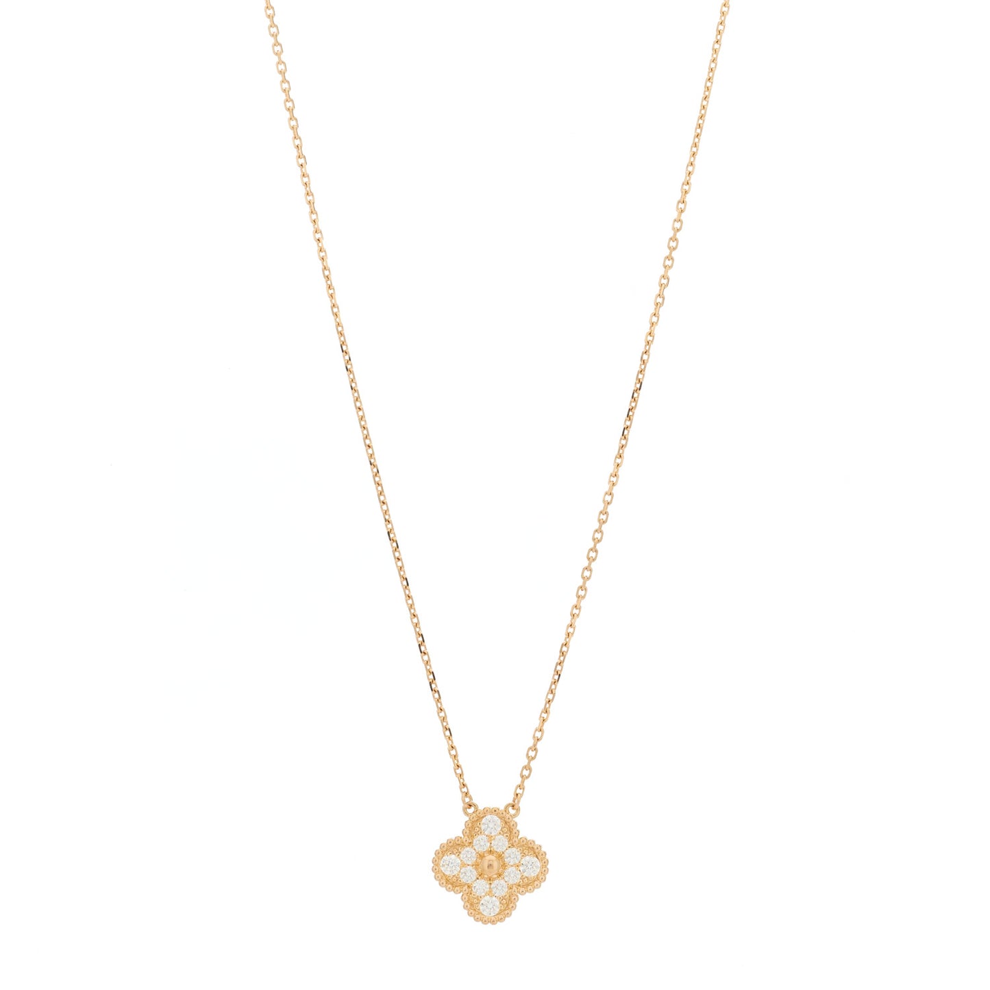 18K Rose Gold Diamond Vintage Alhambra Pendant Necklace