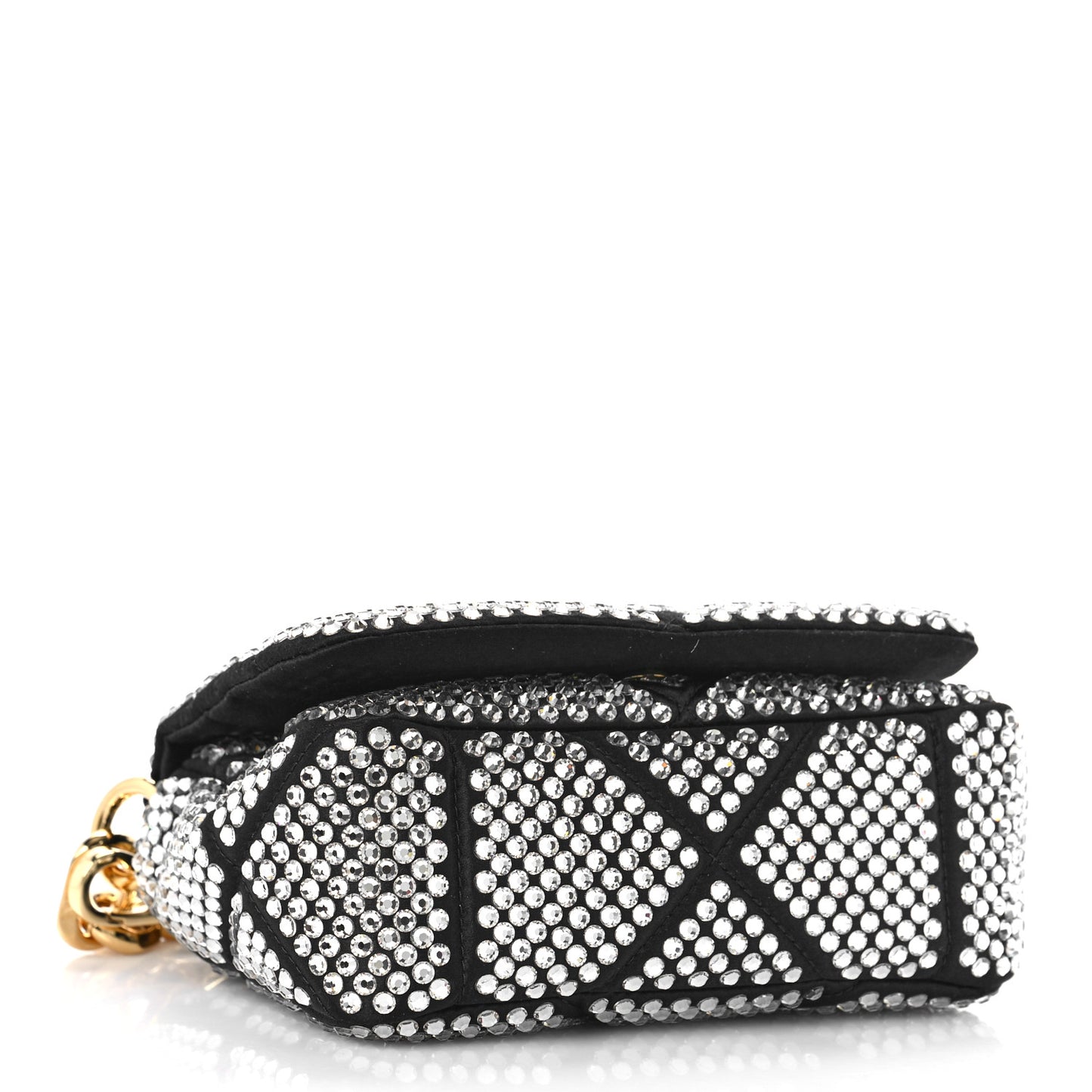 Satin Crystal Mini Bag With Chain Black