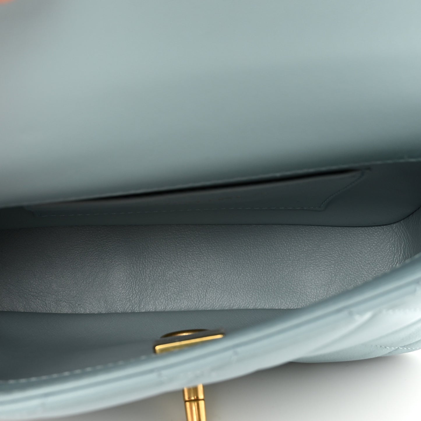 Lambskin Enamel Quilted Mini Pending CC Square Flap Light Blue