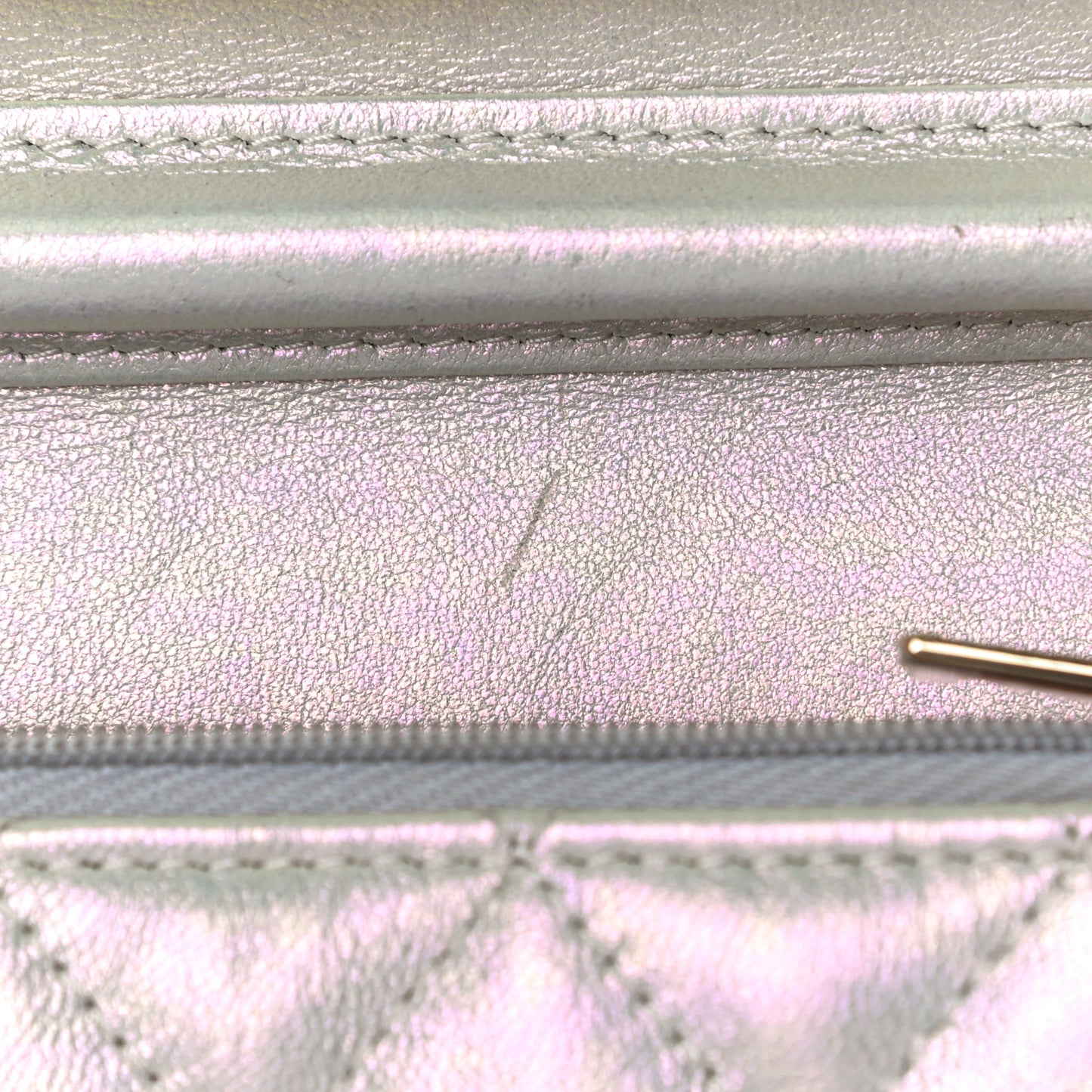 Iridescent Lambskin Quilted Mini Wallet On Chain WOC Ivory