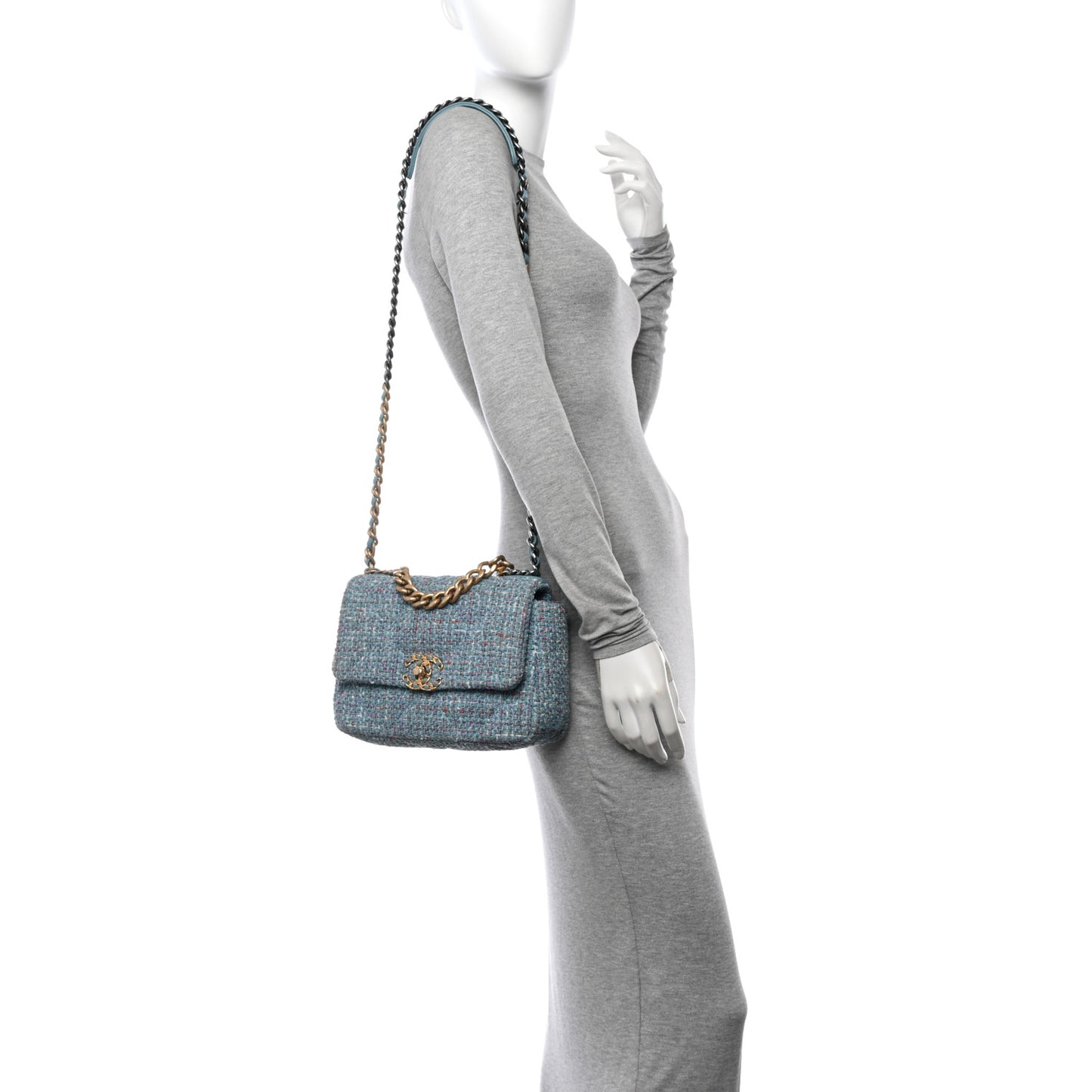 Tweed Quilted Medium Chanel 19 Flap Blue Multicolor