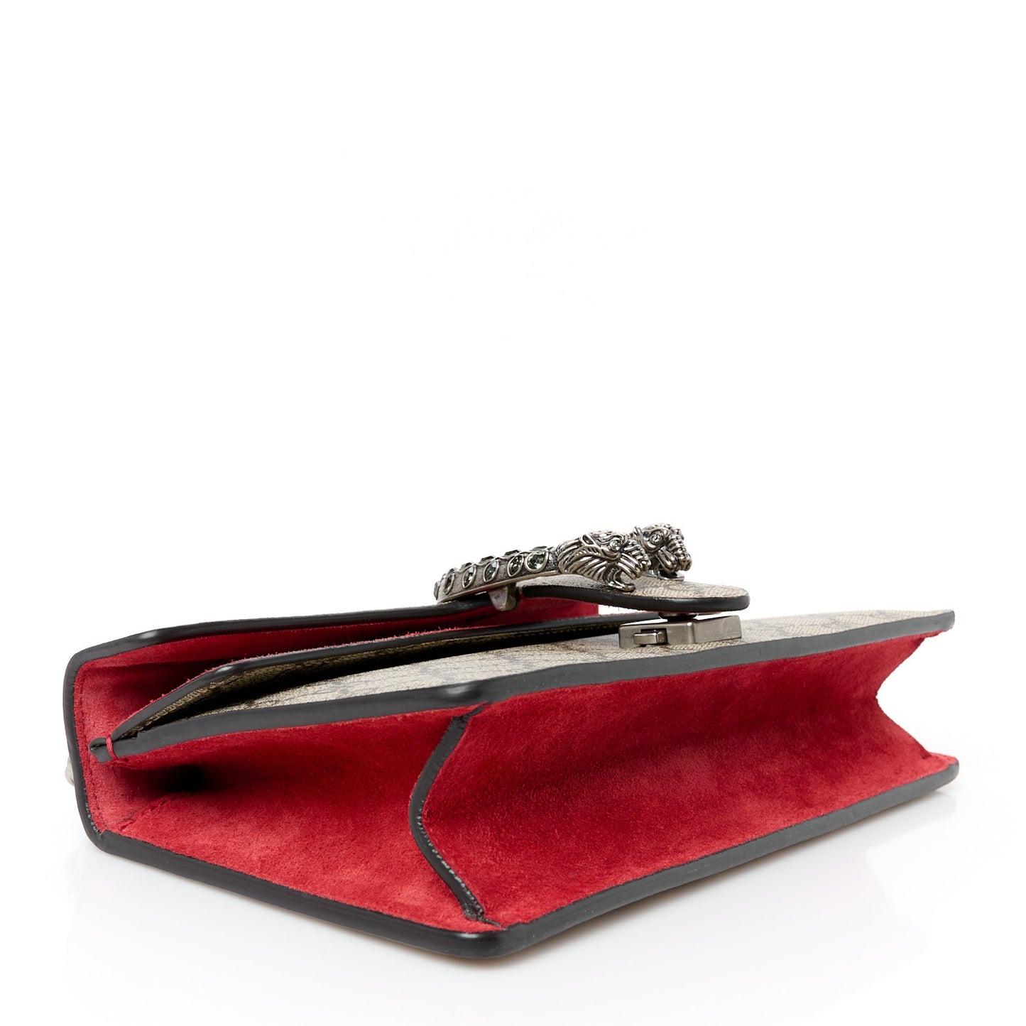GG Supreme Monogram Suede Crystal Small Dionysus Shoulder Bag Beige Ebony Vulcanic Red