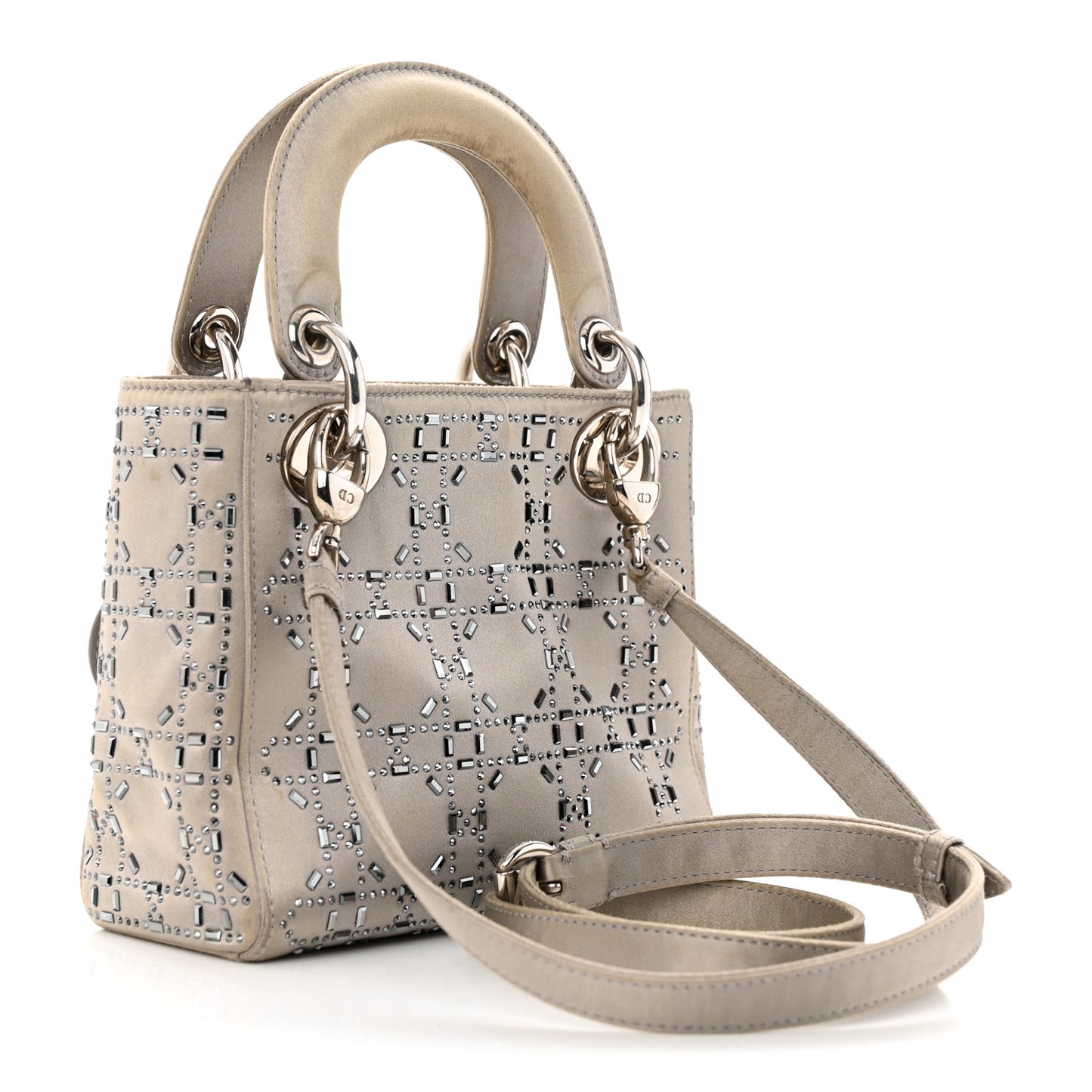 Satin Crystal Cannage Mini Lady Dior Gray