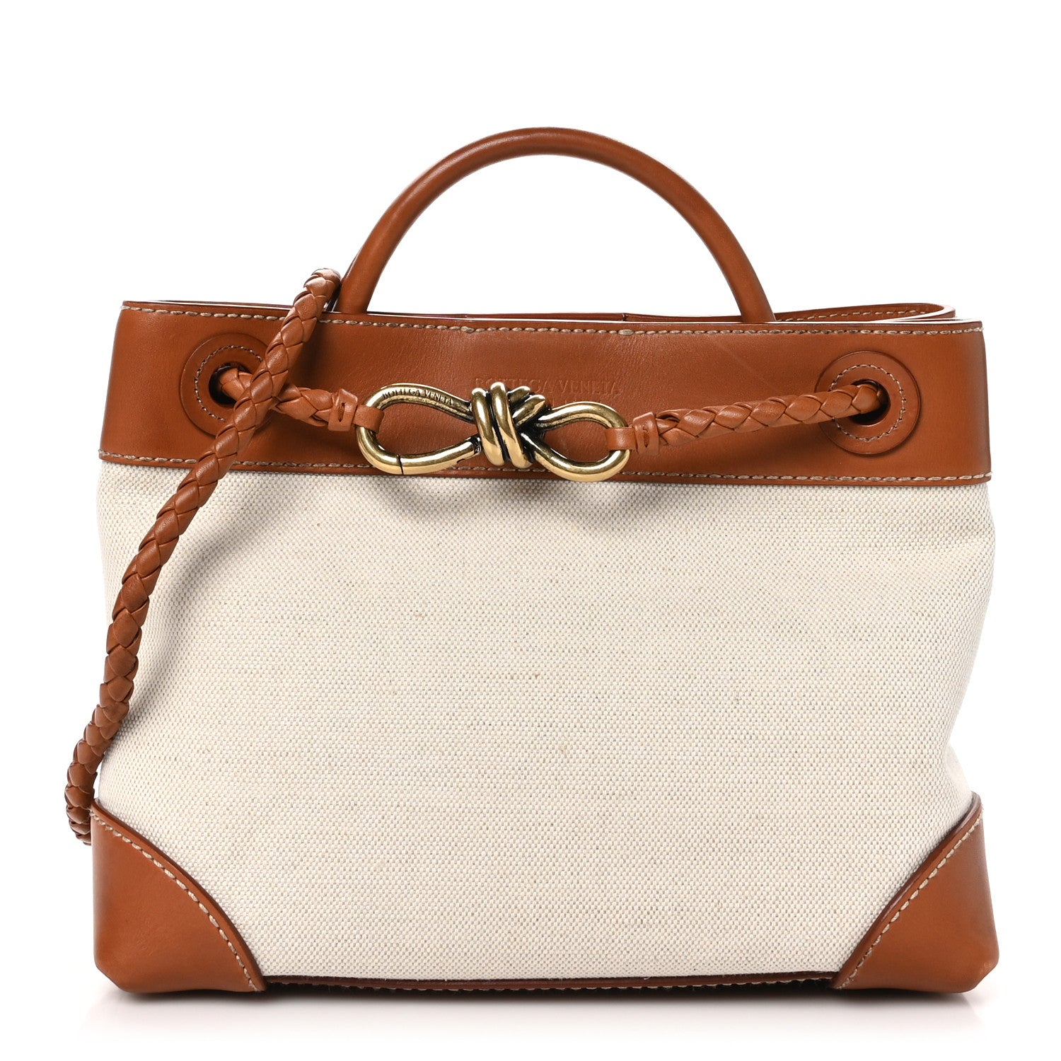 BOTTEGA VENETA□キャンバス×レザー トートバッグ□オフホワイト×茶