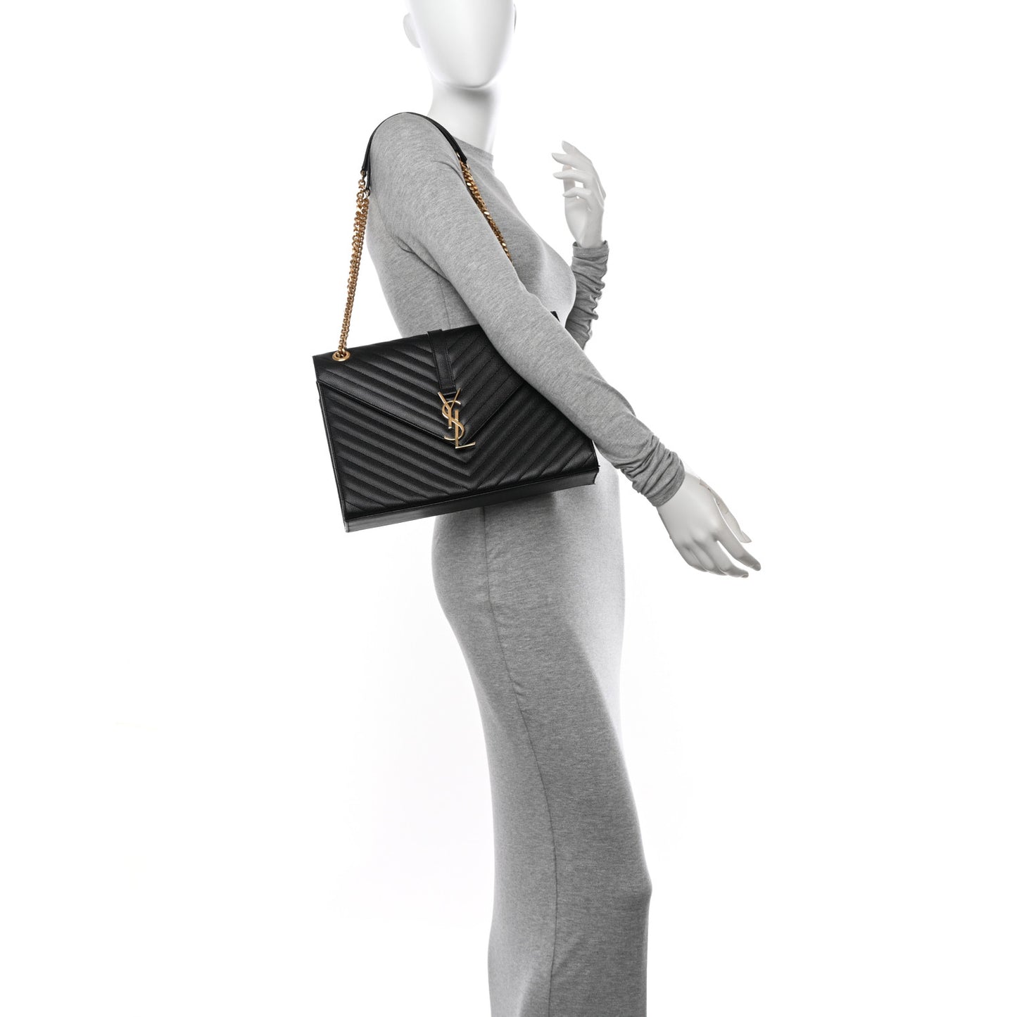 Grain De Poudre Matelasse Chevron Large Monogram Satchel Black