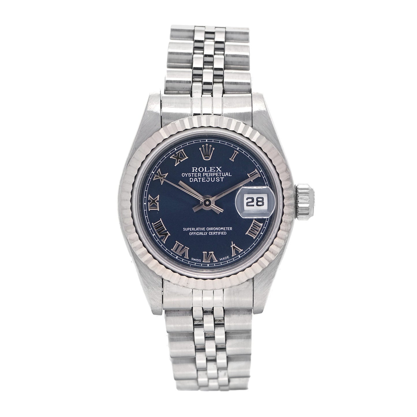 Stainless Steel 18K White Gold 26mm Oyster Perpetual Datejust Watch Blue Roman 69174