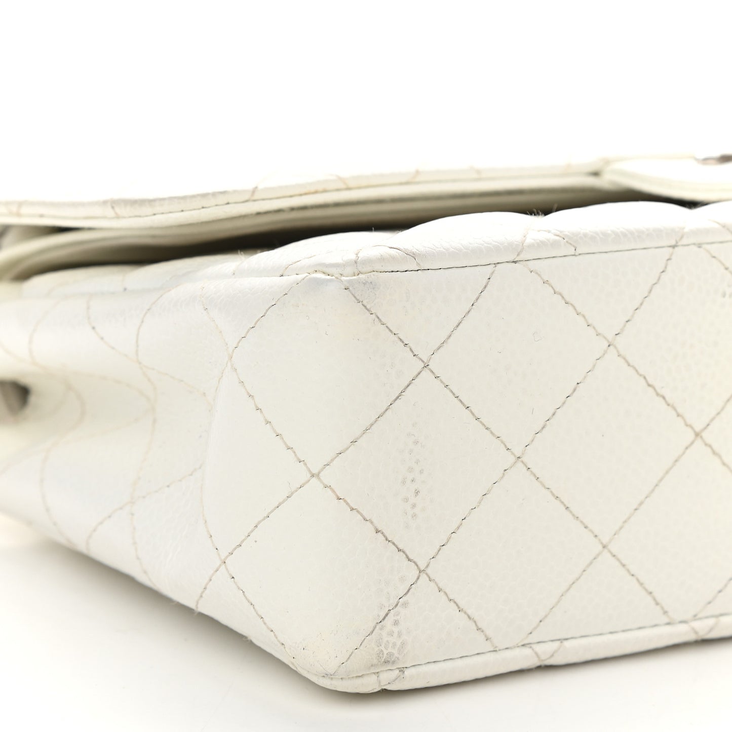 Caviar Quilted Medium Double Flap White